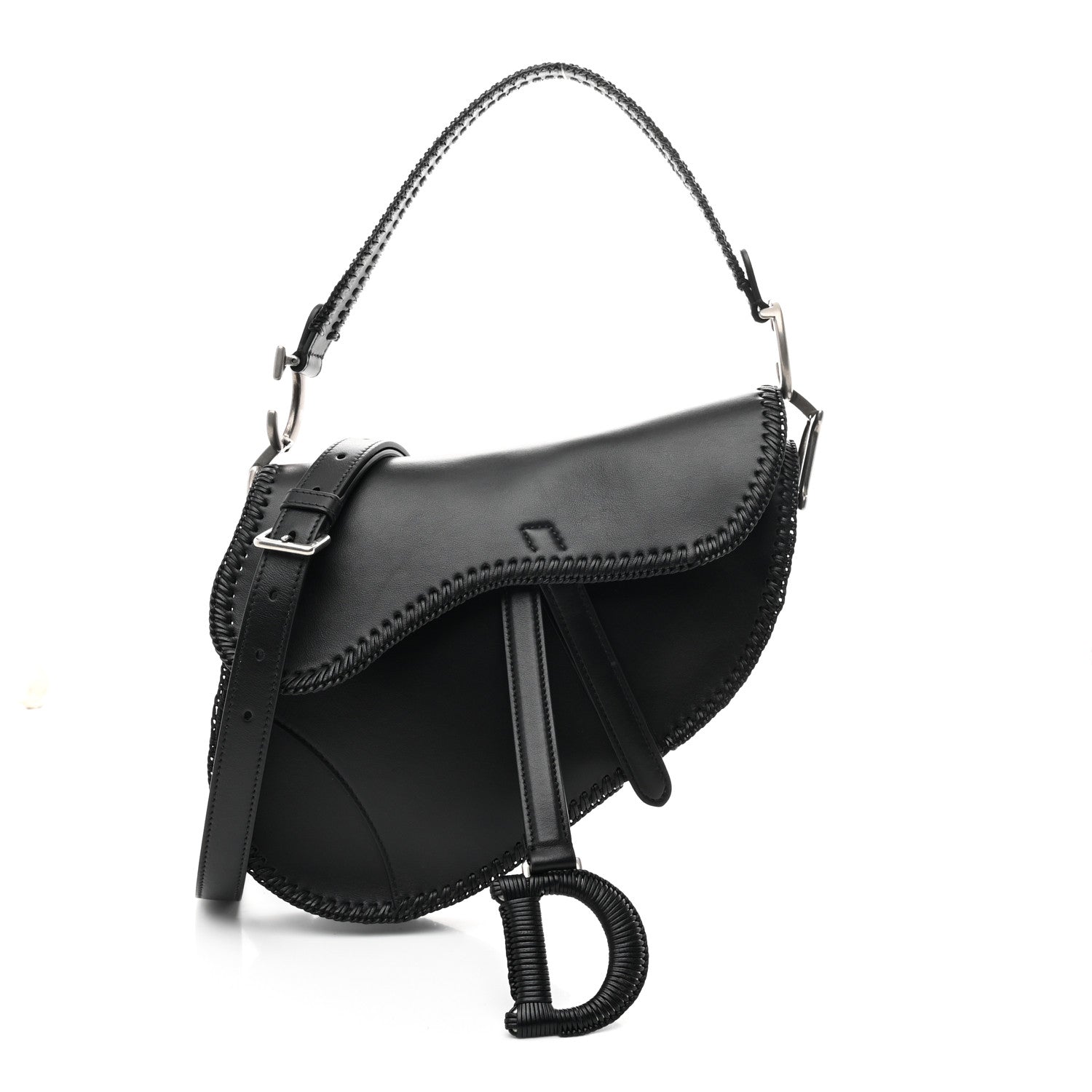 Christian Dior Smooth Calfskin Braided Saddle Bag With Strap Black
