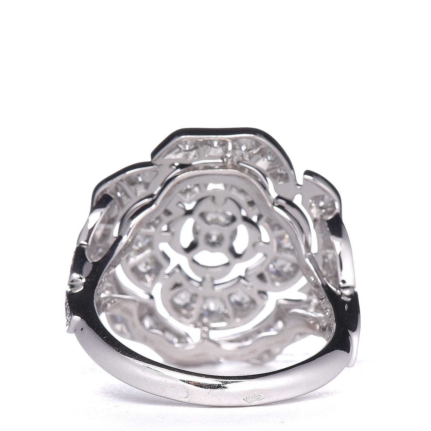 18K White Gold Diamond Bouton de Camélia Ring 56 7.5