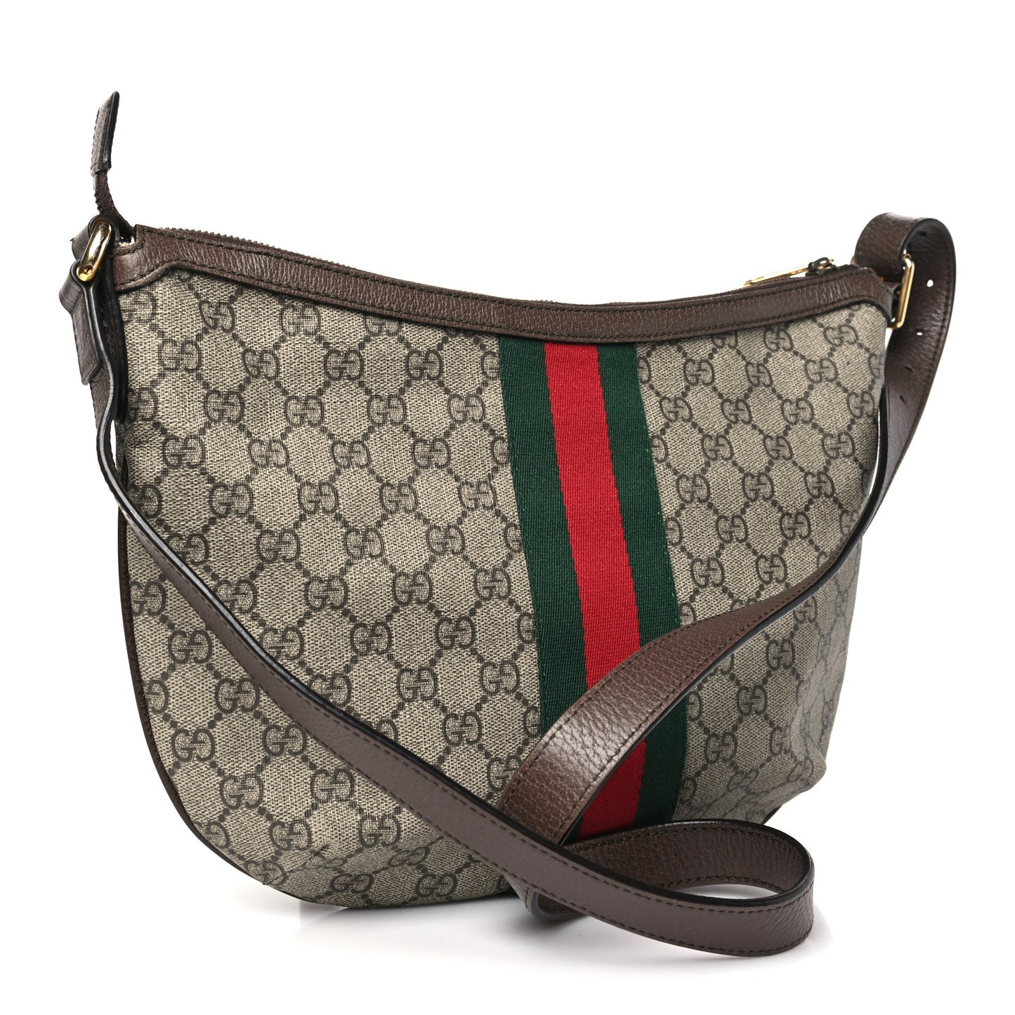 GG Supreme Monogram Web Small Ophidia Half Moon Hobo Brown