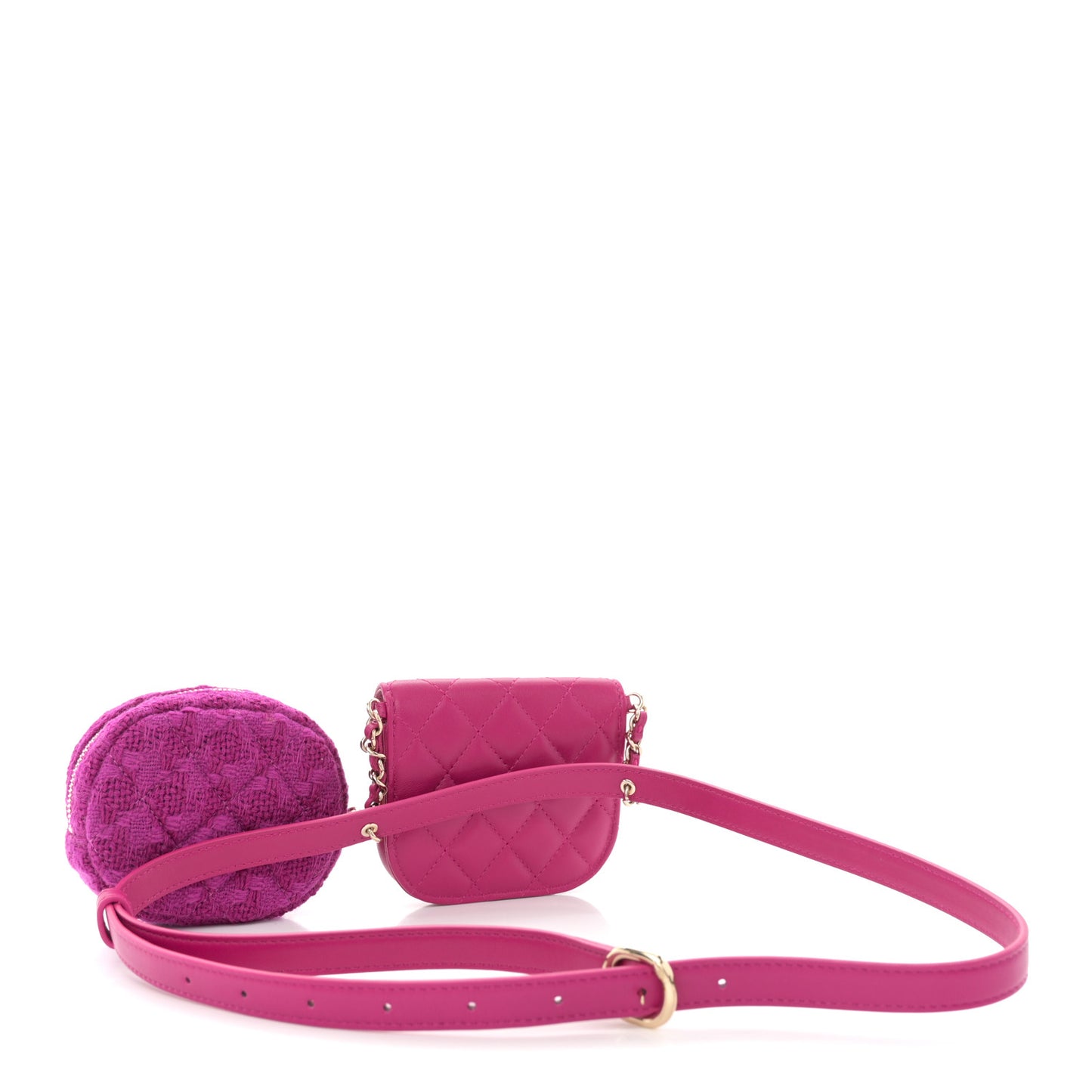 Tweed Lambskin Quilted Waist Bag With Coin Purse Fuchsia