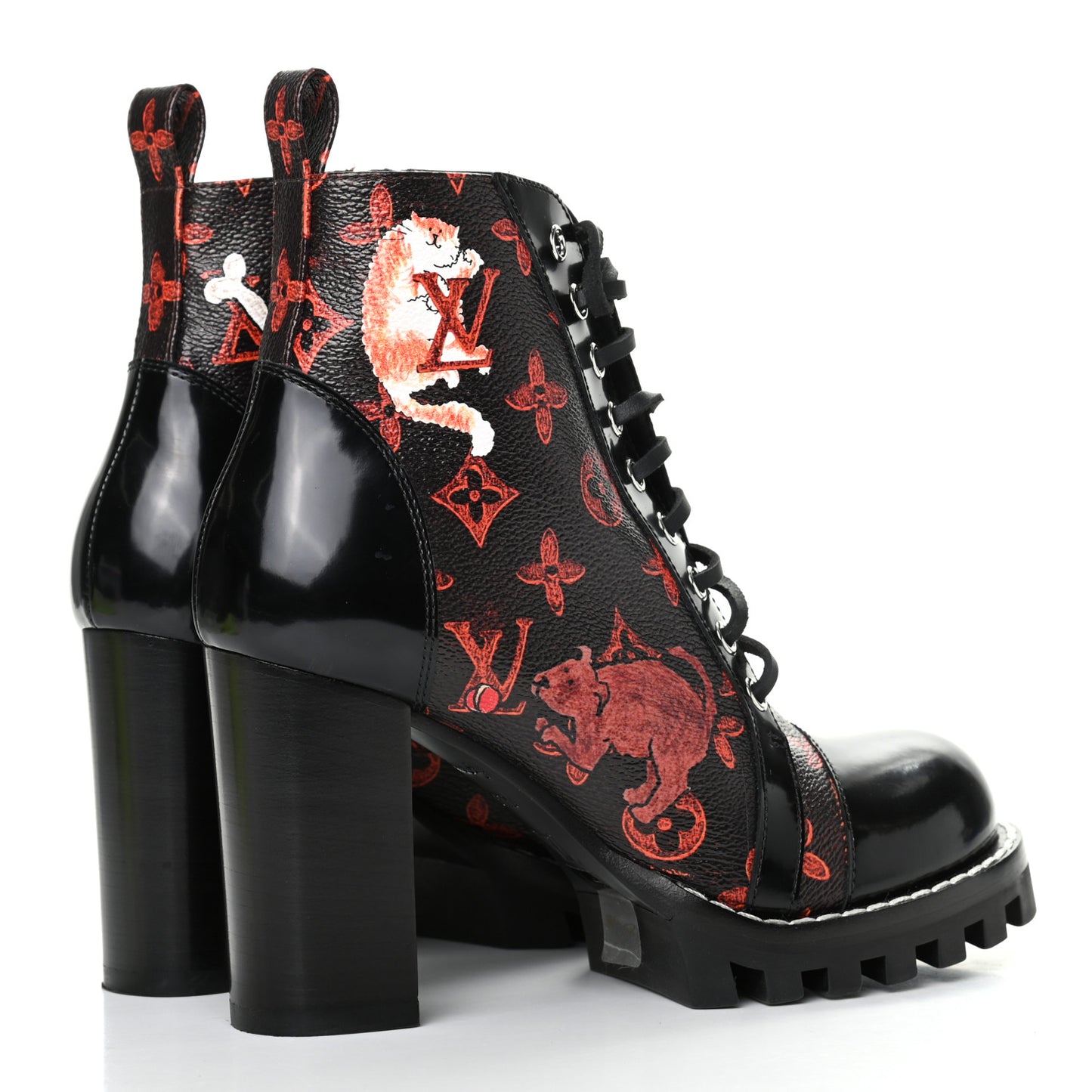 Patent Calfskin Catogram Star Trail Ankle Boots 37.5 Black Marron