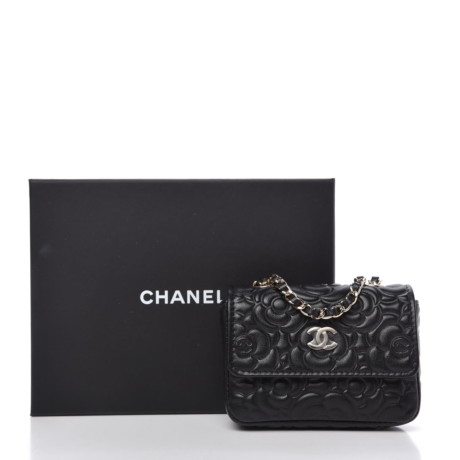 Chanel Lambskin Camellia Embossed Chain Belt Bag Black 10 of 11