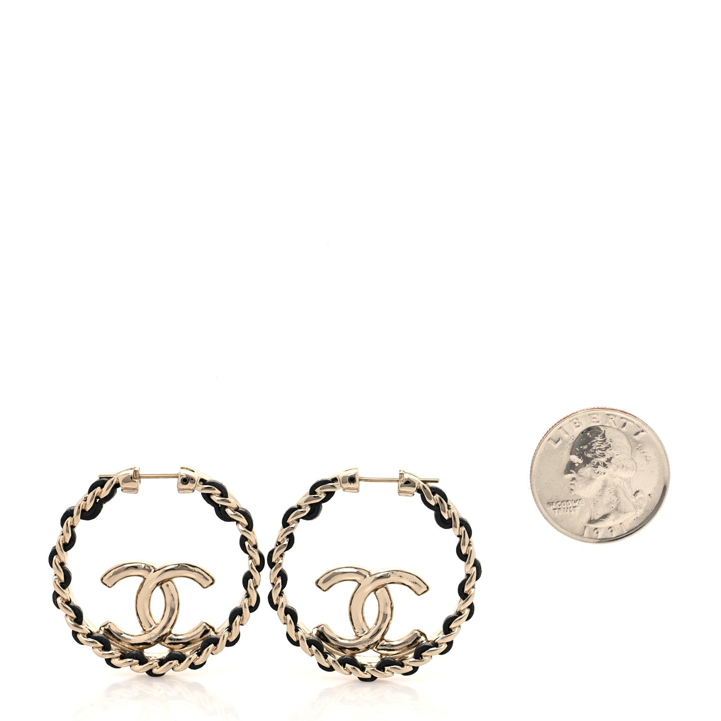 Lambskin CC Chain Hoop Earrings Black Gold