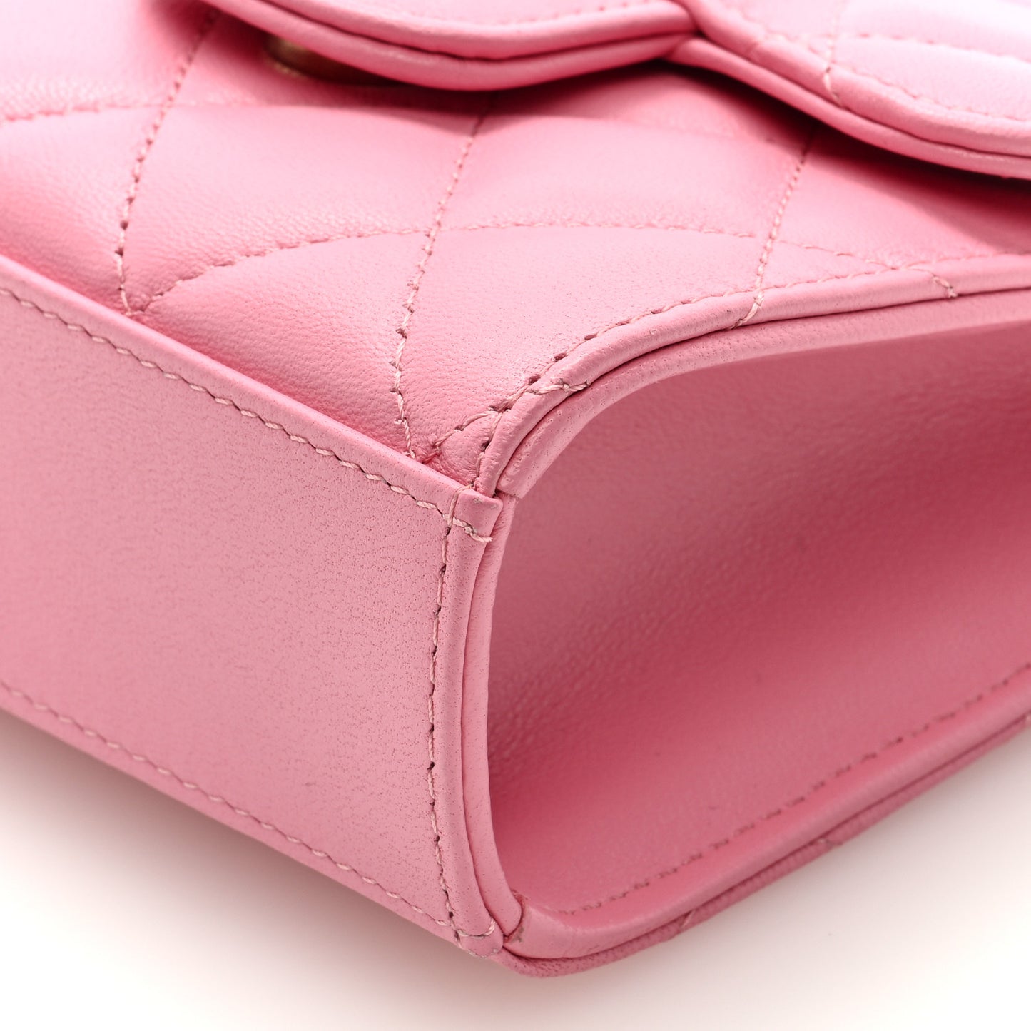Lambskin Quilted Top Handle Clutch With Chain Pink