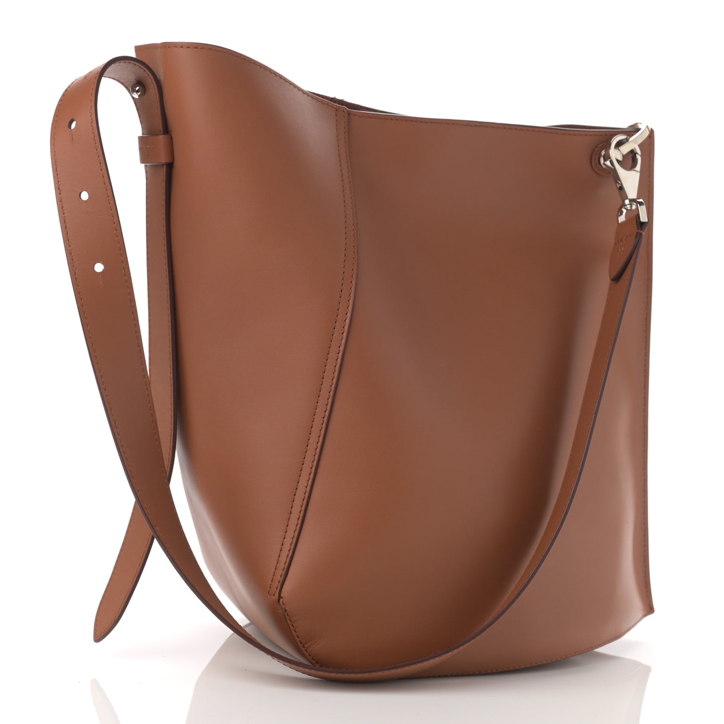 Calfskin Asymmetric Bucket Bag Brown