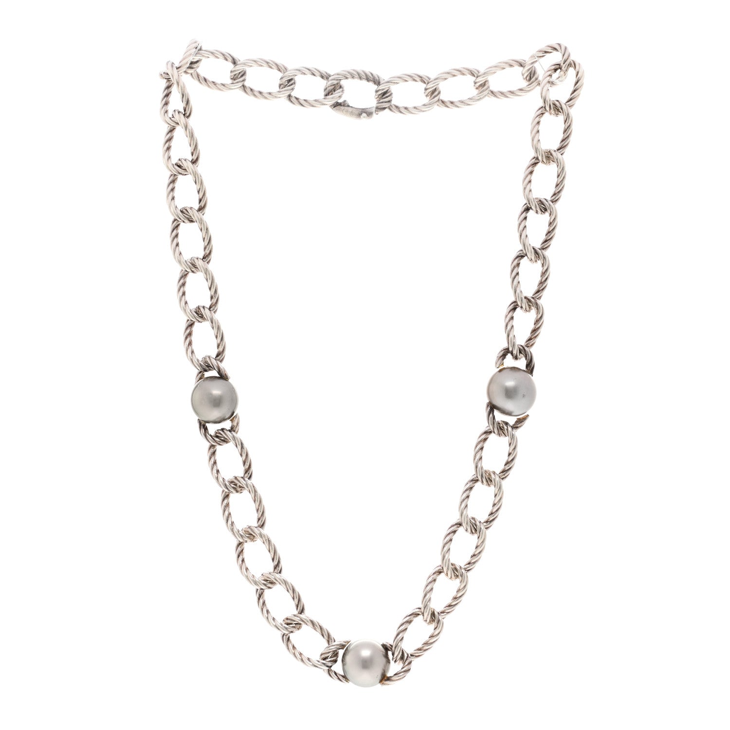 David Yurman Sterling Silver Tahitian Pearl Cable Necklace 3 of 4