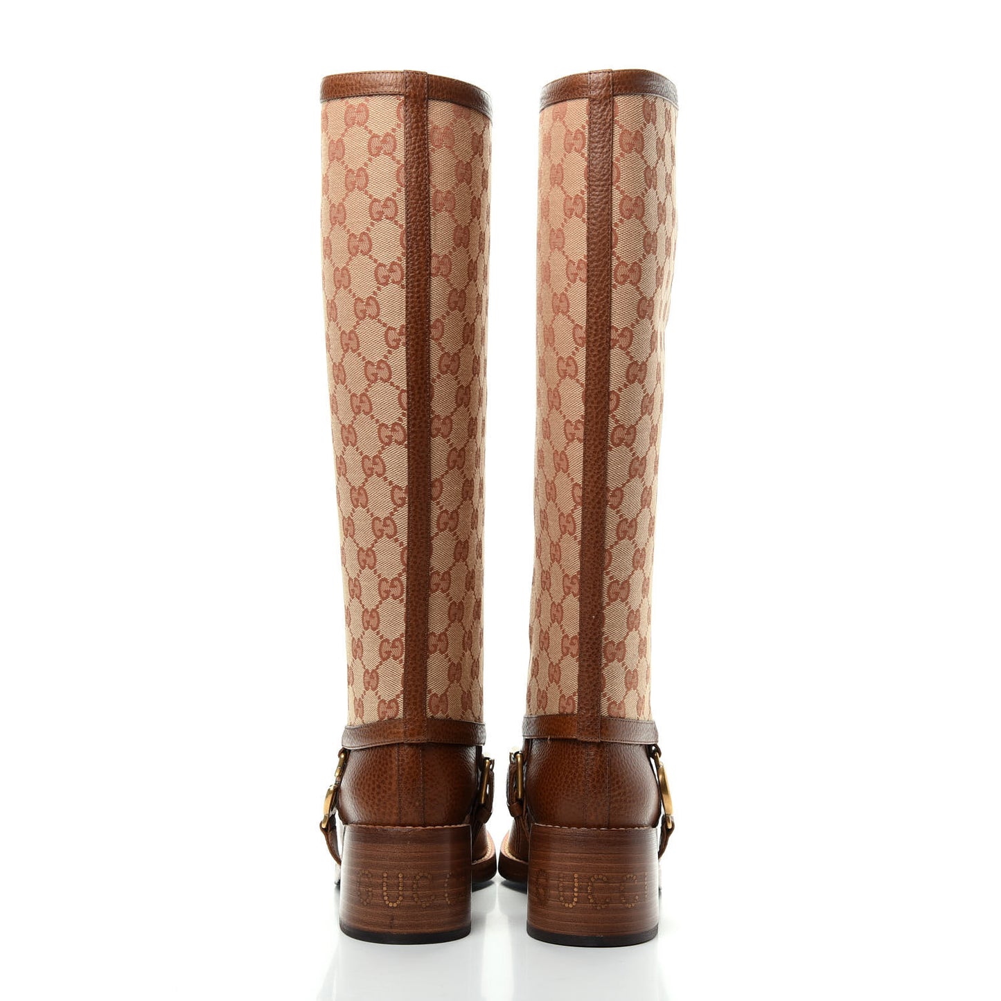 GG Monogram Calfskin Lola Tall Boots 37 Beige Ruggine Cuir