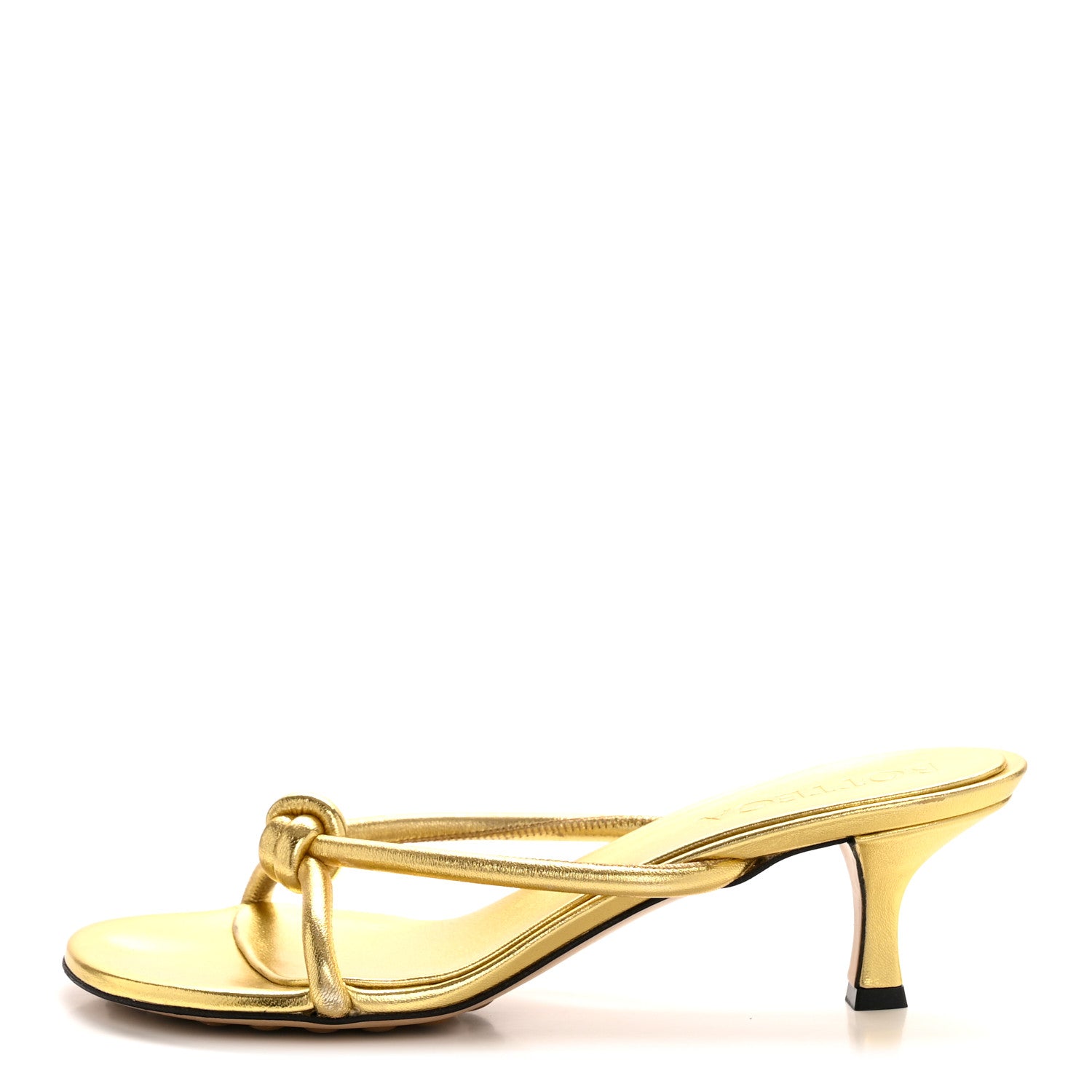 Bottega Veneta Metallic Nappa Blink Knot Mule Sandals 39 Gold