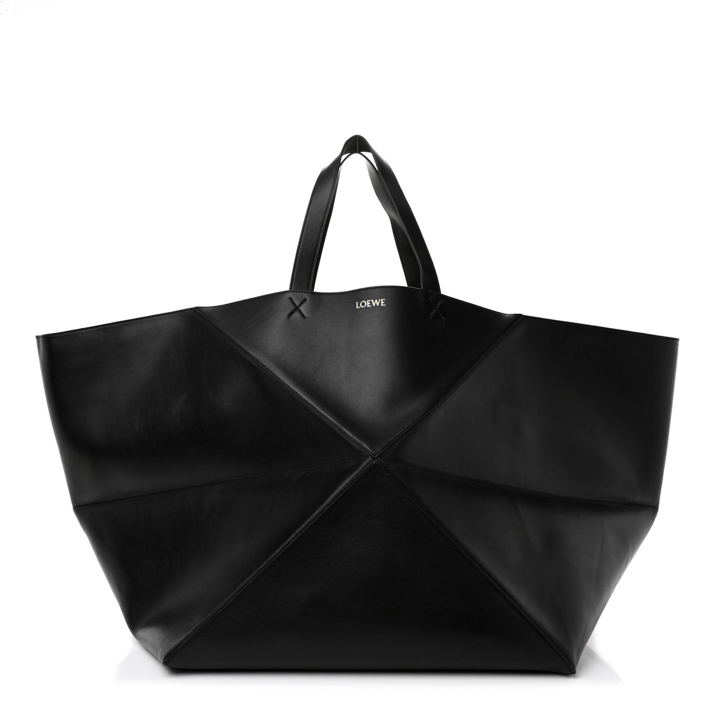 Shiny Calfskin XXL Puzzle Fold Tote Black