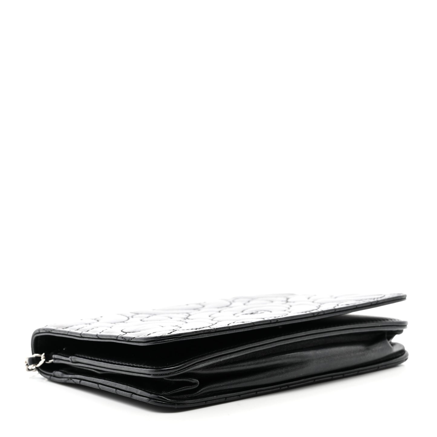 Lambskin Camellia Quilted Wallet On Chain WOC Black