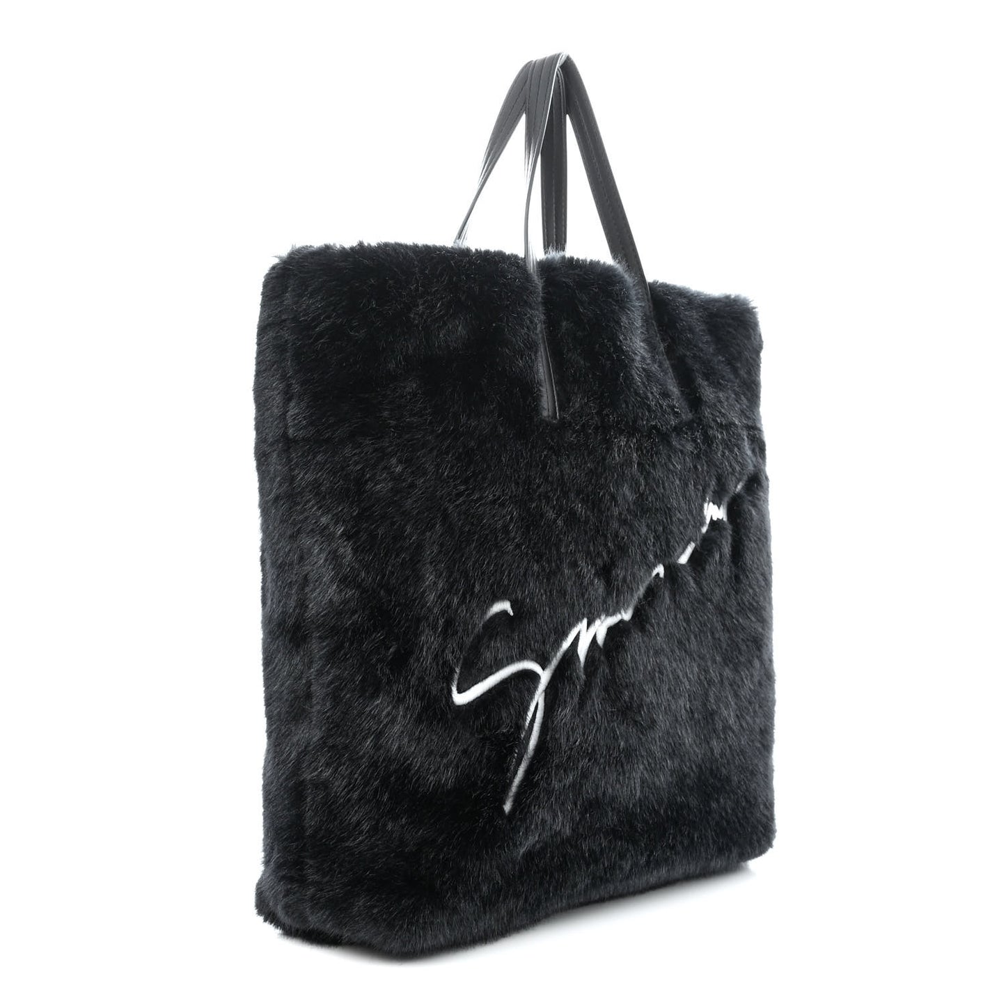 Faux Fur Duo Shopper Tote Black White