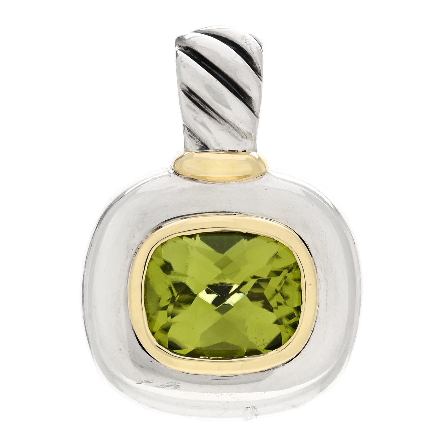 Sterling Silver 14k Yellow Gold Peridot 10mm Enhancer Pendant