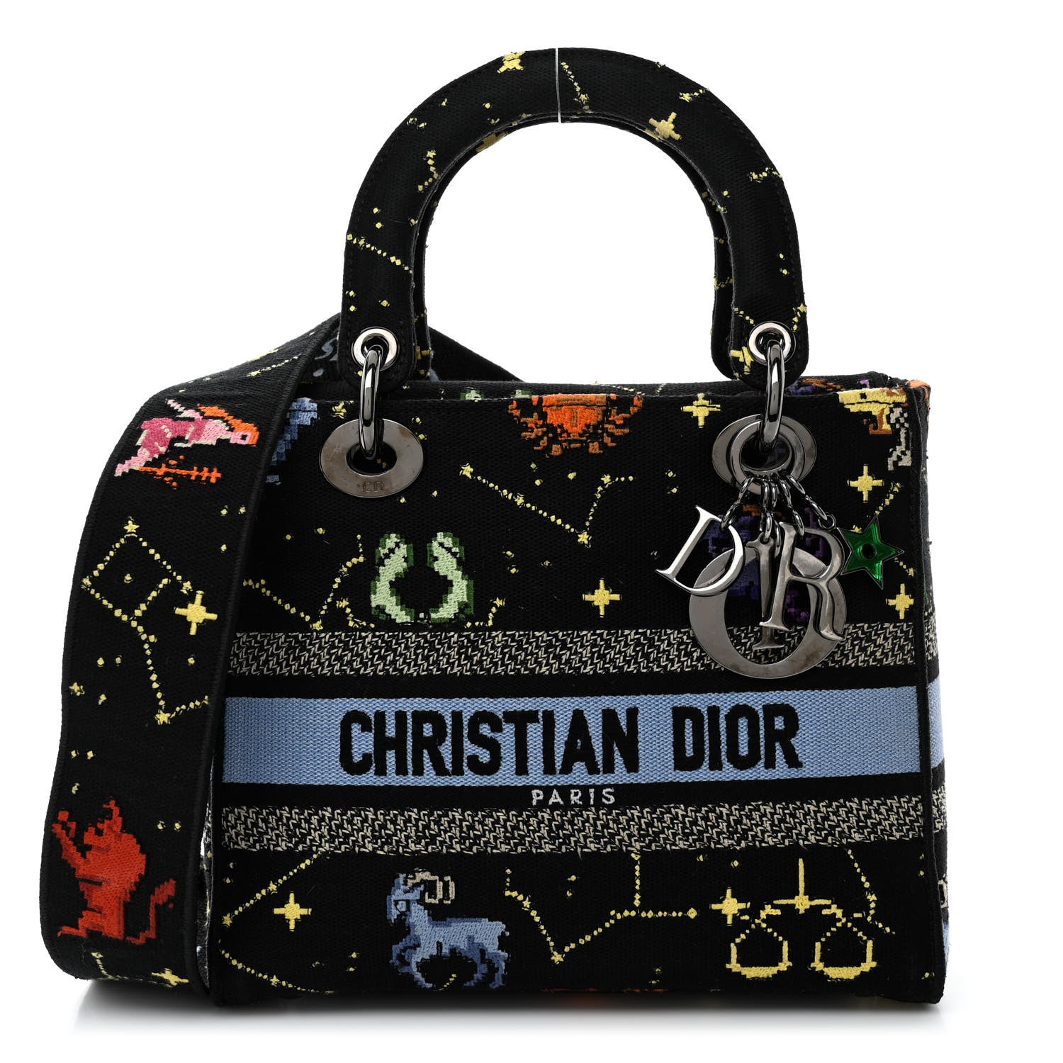 Christian Dior Canvas Pixel Zodiac Embroidered Medium Lady D-Lite Nero Multicolor 1 of 9