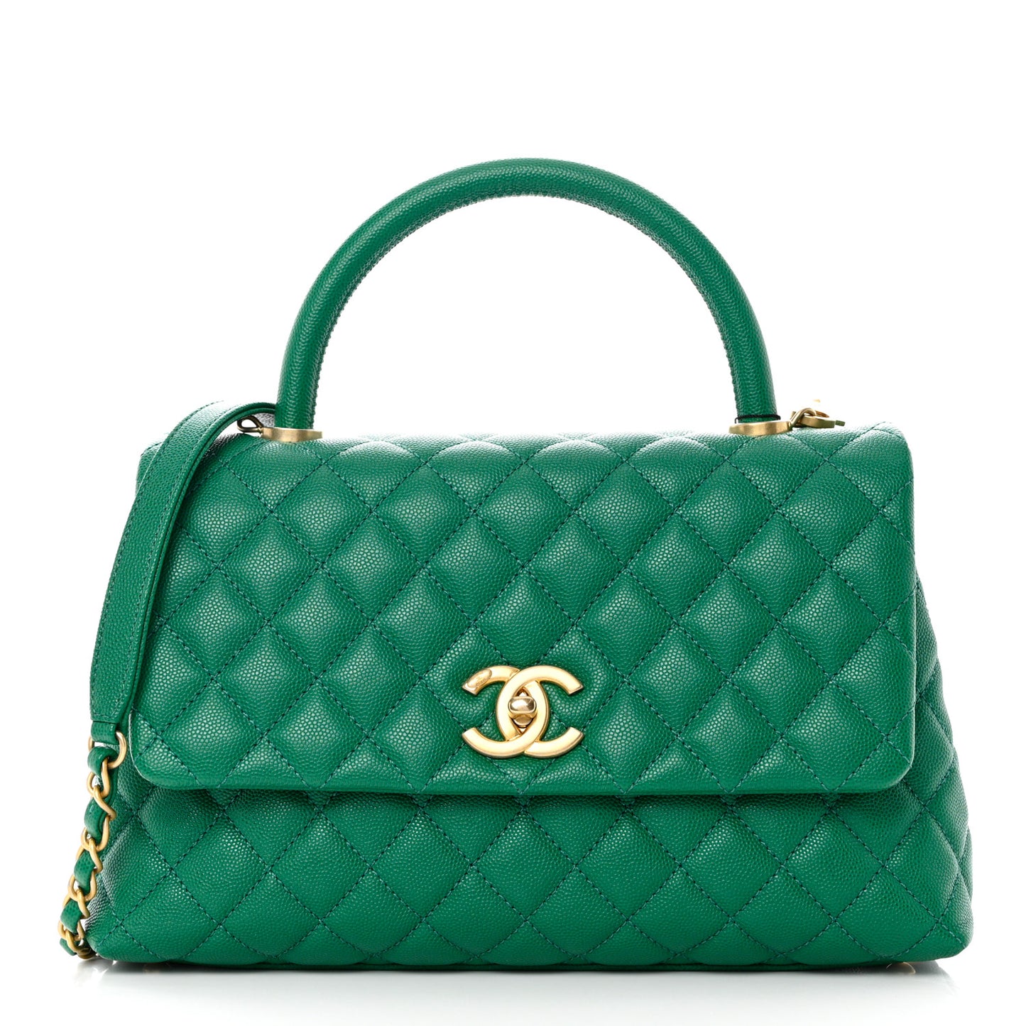 Caviar Quilted Small Coco Handle Flap Green