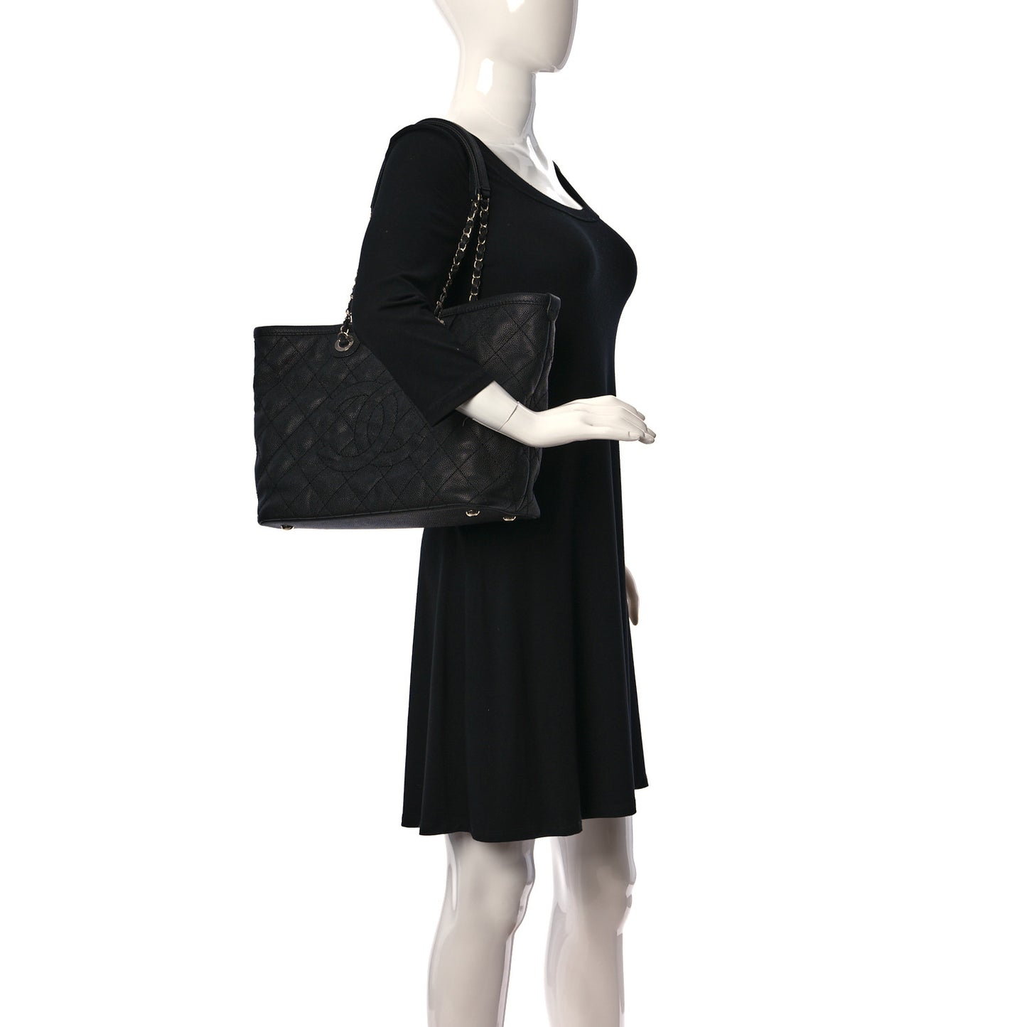 Grained Calfskin Quilted Small Daily Shopping Tote Black