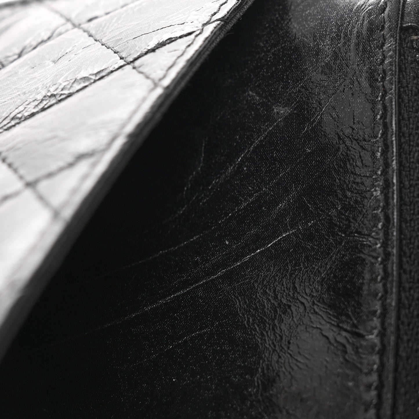 Shiny Aged Calfskin Quilted Boy Wallet On Chain WOC So Black