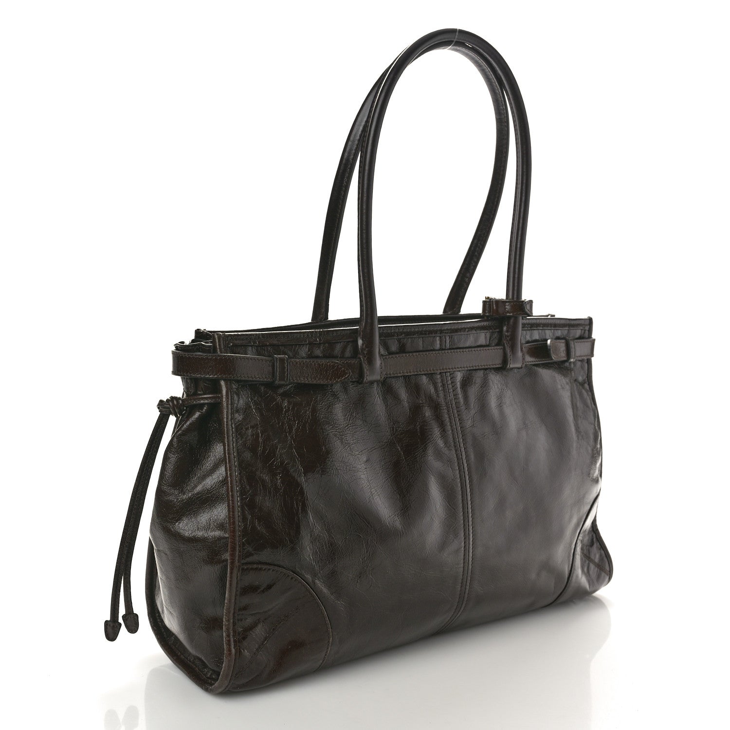 Prada Shiny Nappa Large Shoulder Bag Dark Brown 2 of 9