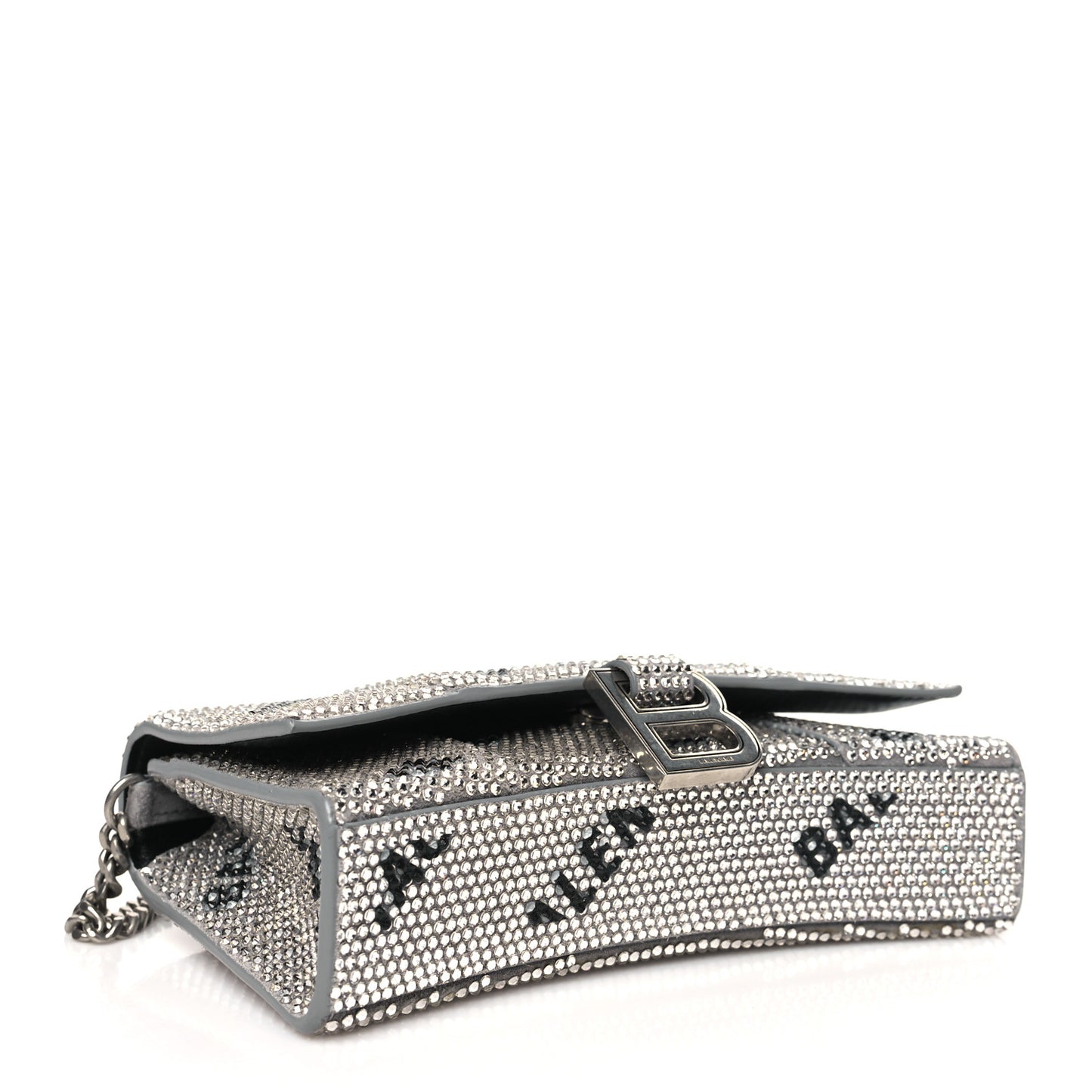Strass Suede Allover Logo Hourglass Chain Bag Silver Black