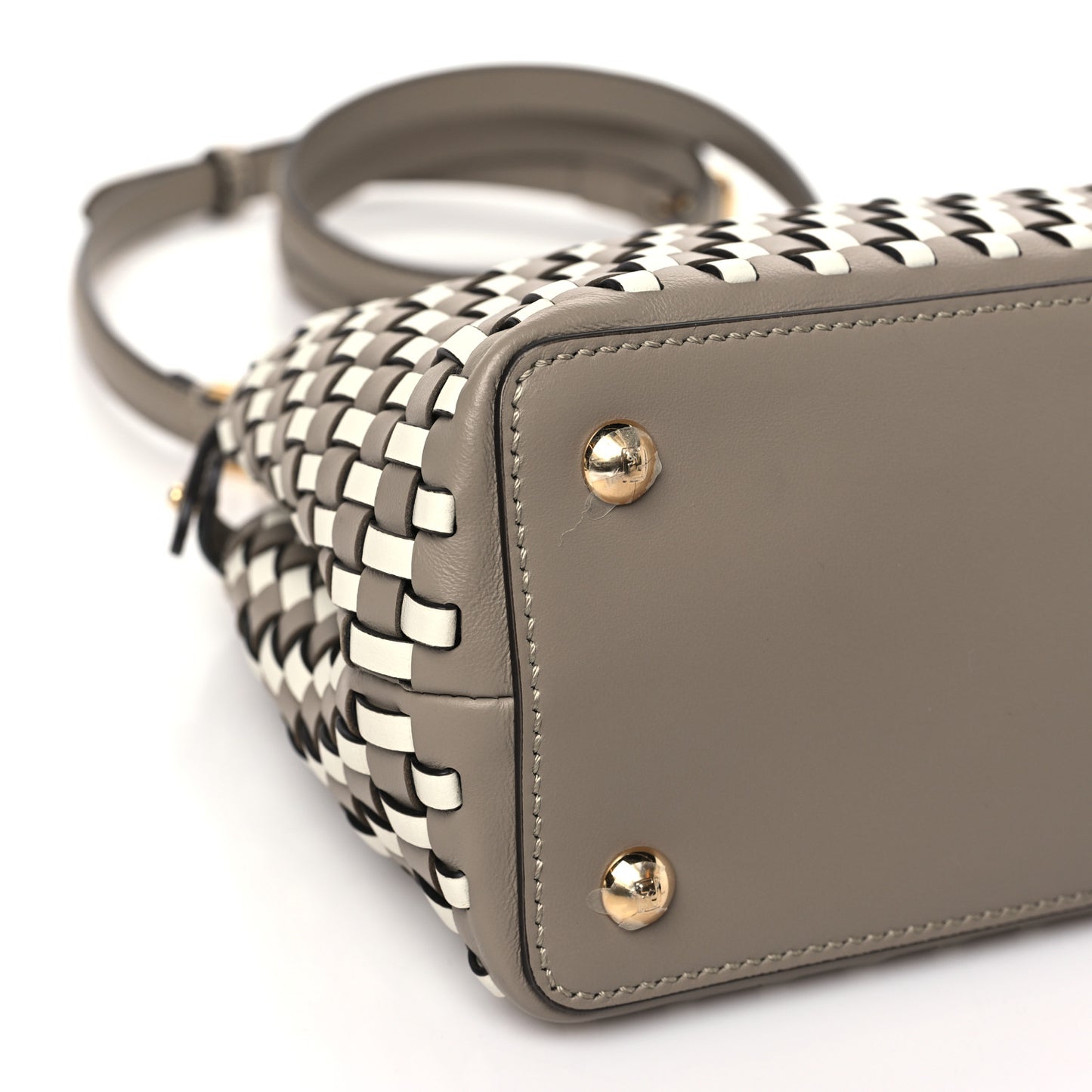 Calfskin Woven Mini Peekaboo Iconic Satchel Tortora