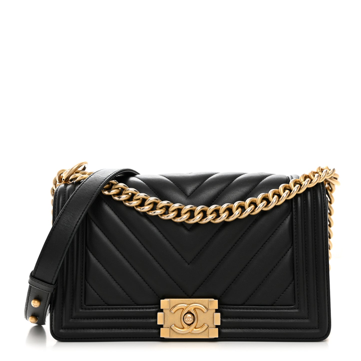 Lambskin Chevron Quilted Medium Boy Flap Black