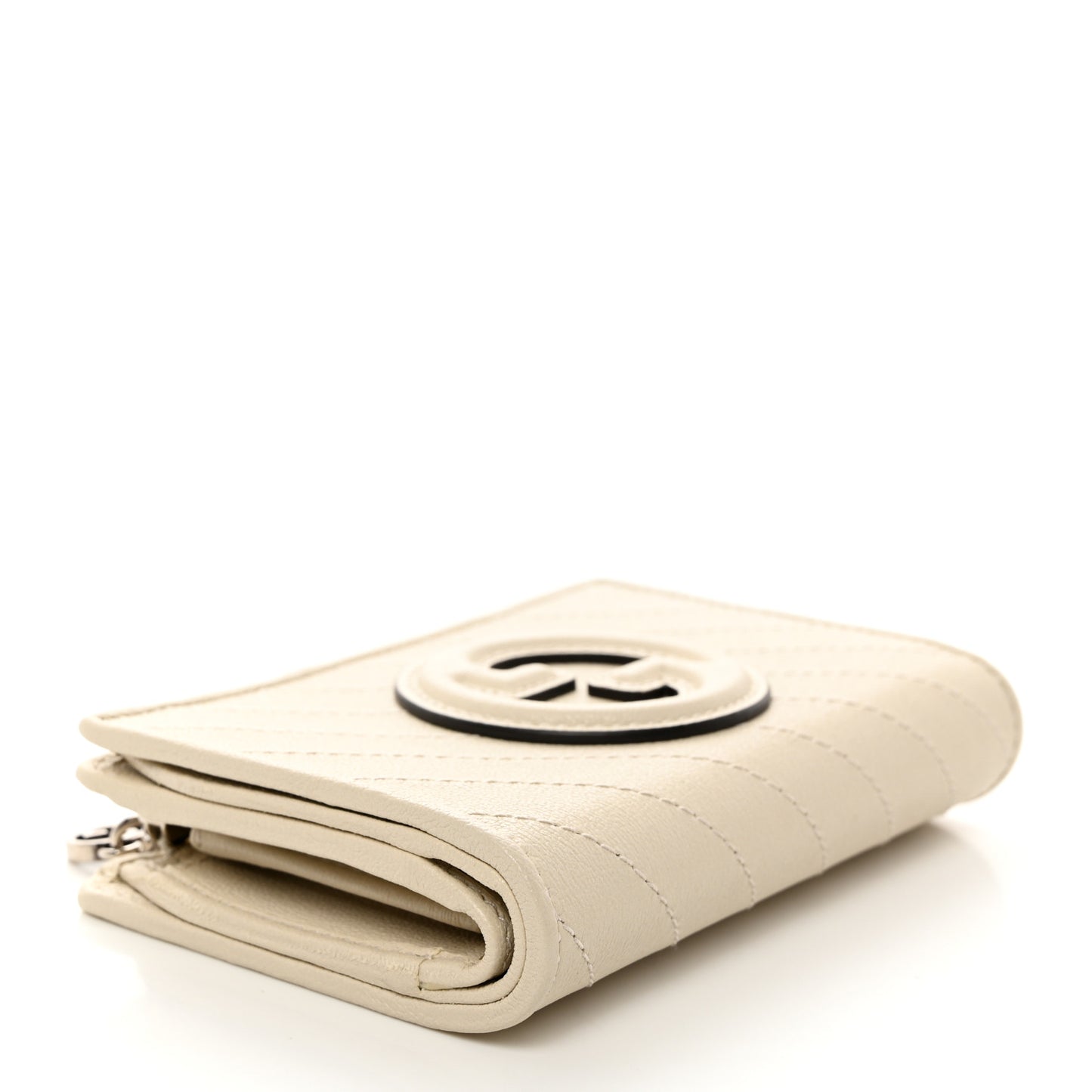 Sakai Be Green Calfskin Diagonal Stitched Blondie Travel Wallet Mystic White