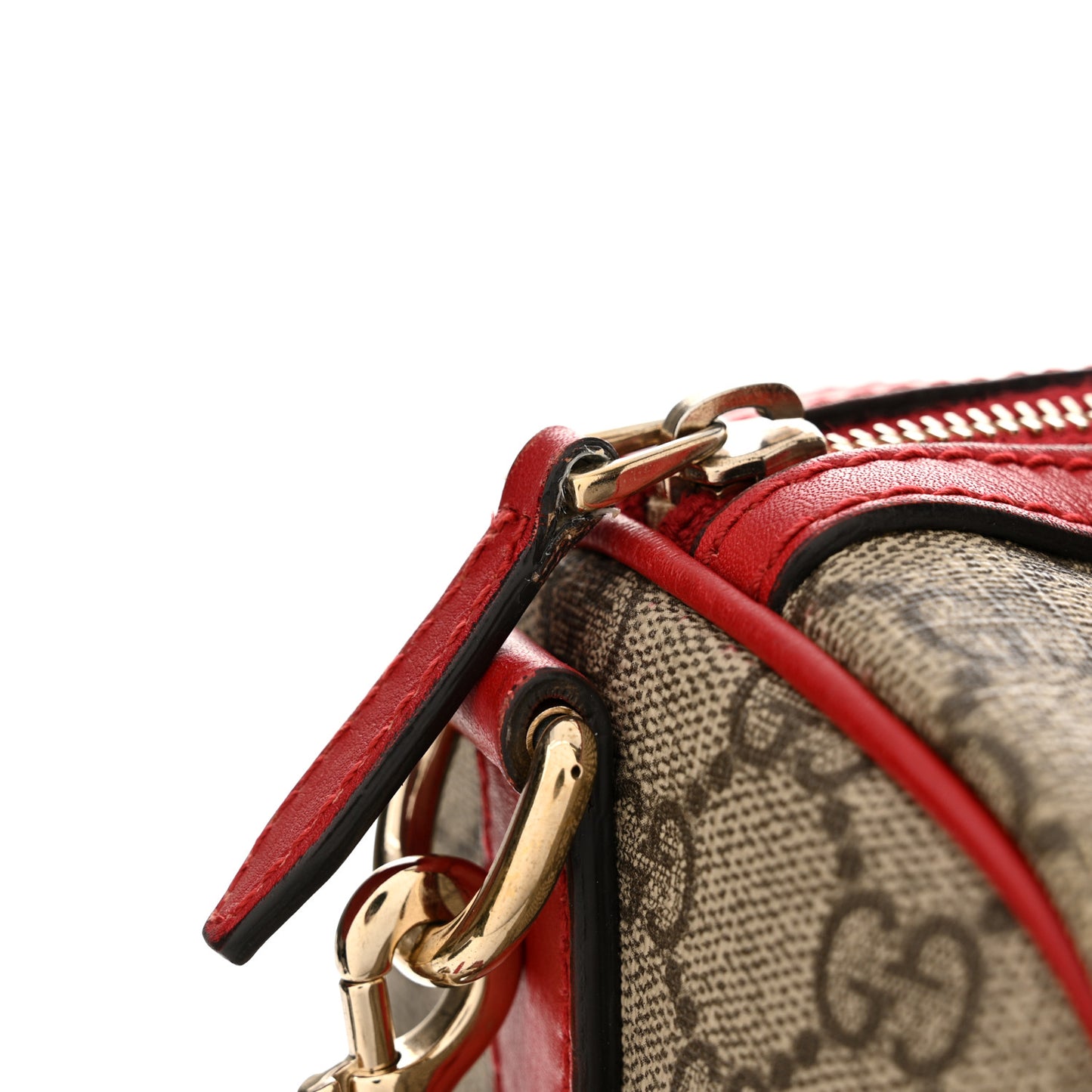 GG Supreme Monogram Calfskin Medium Nice Boston Beige Ebony Hibiscus Red