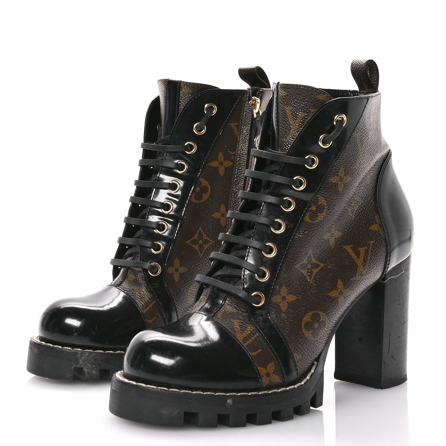 Patent Calfskin Monogram Star Trail Ankle Boots 39 Black