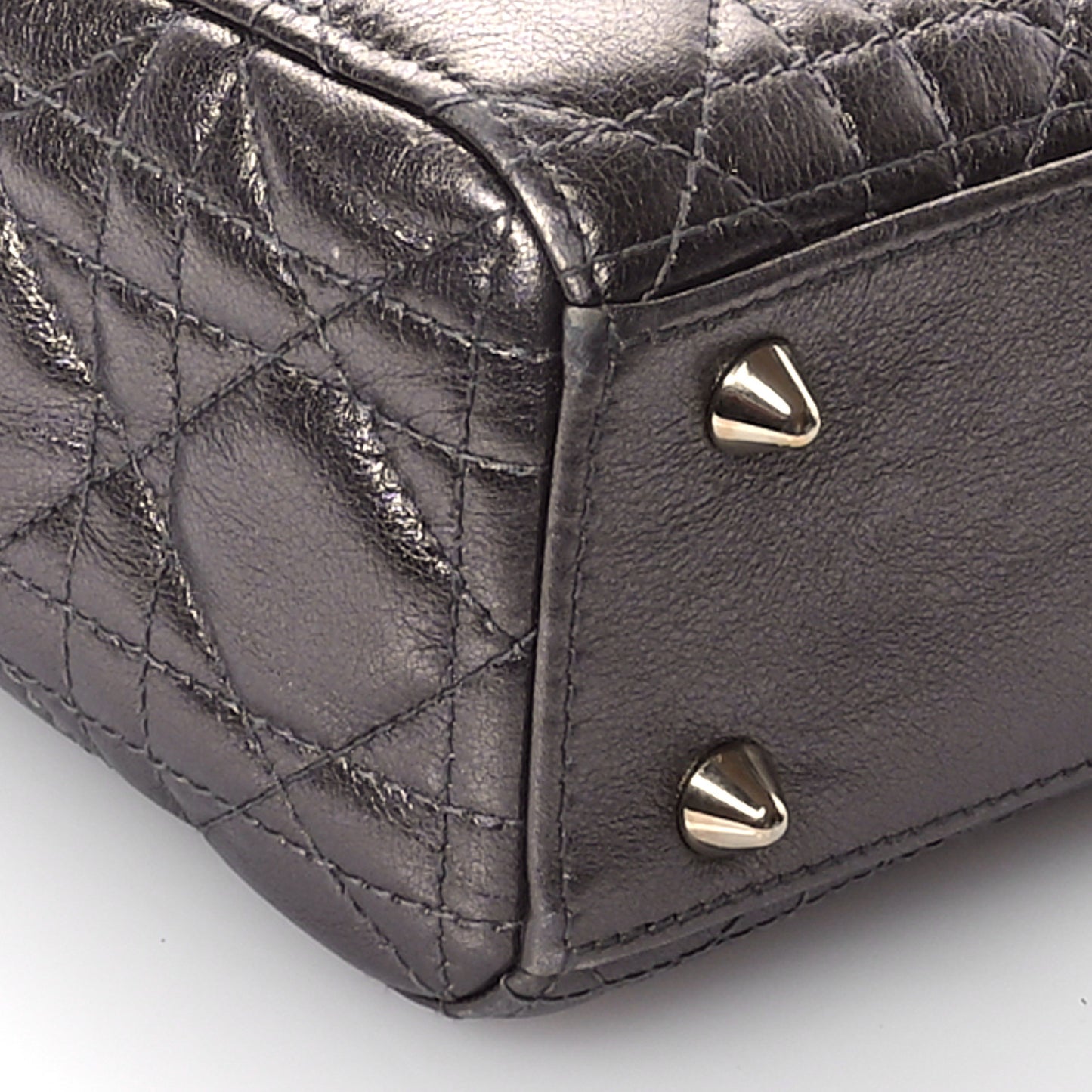 Metallic Grained Calfskin Cannage Small Lady Dior Gunmetal