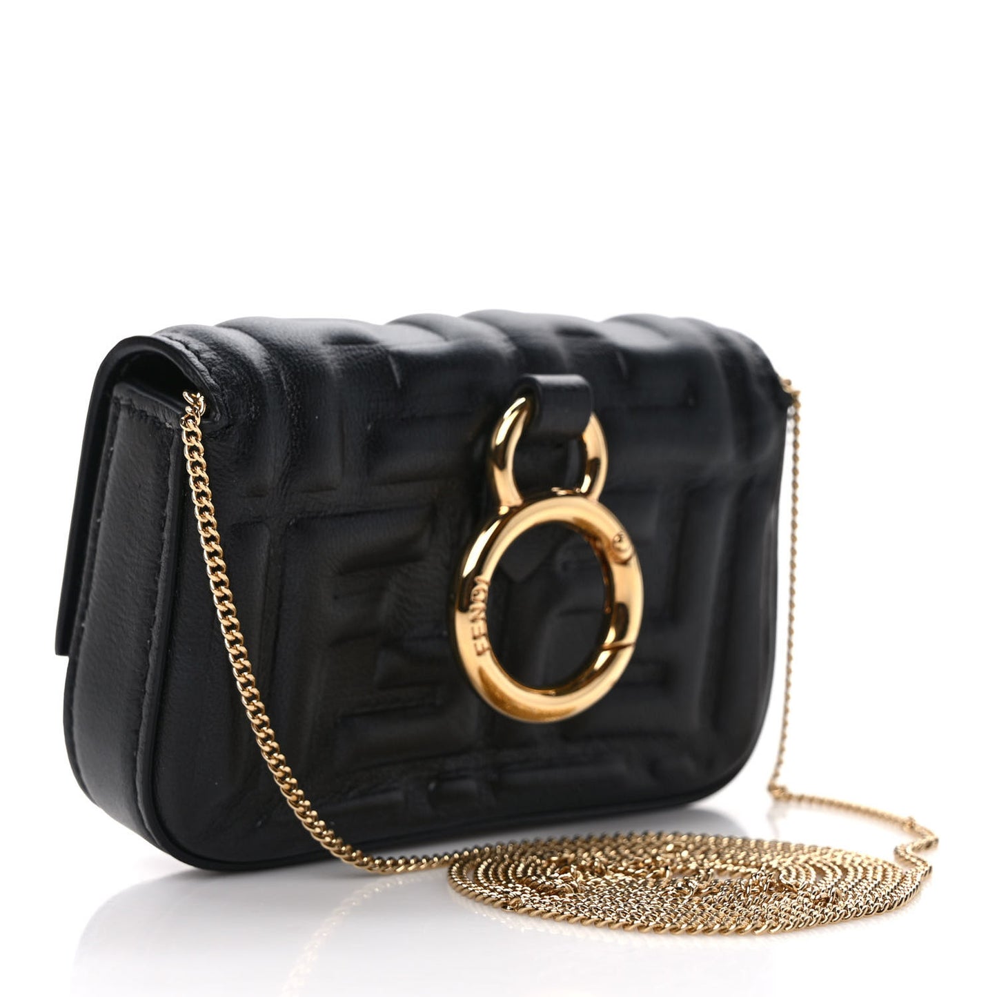 Nappa Matisse FF Embossed Nano Baguette Charm Black