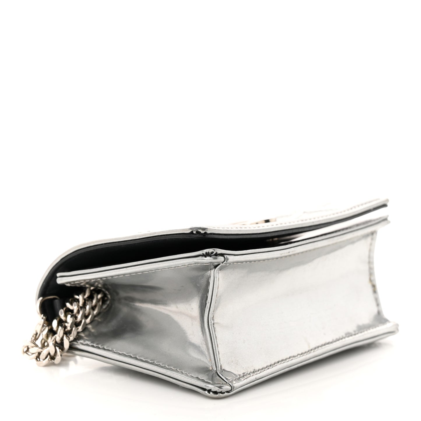 Metallic Patent Micro-Cannage Baby Diorama Flap Bag Silver