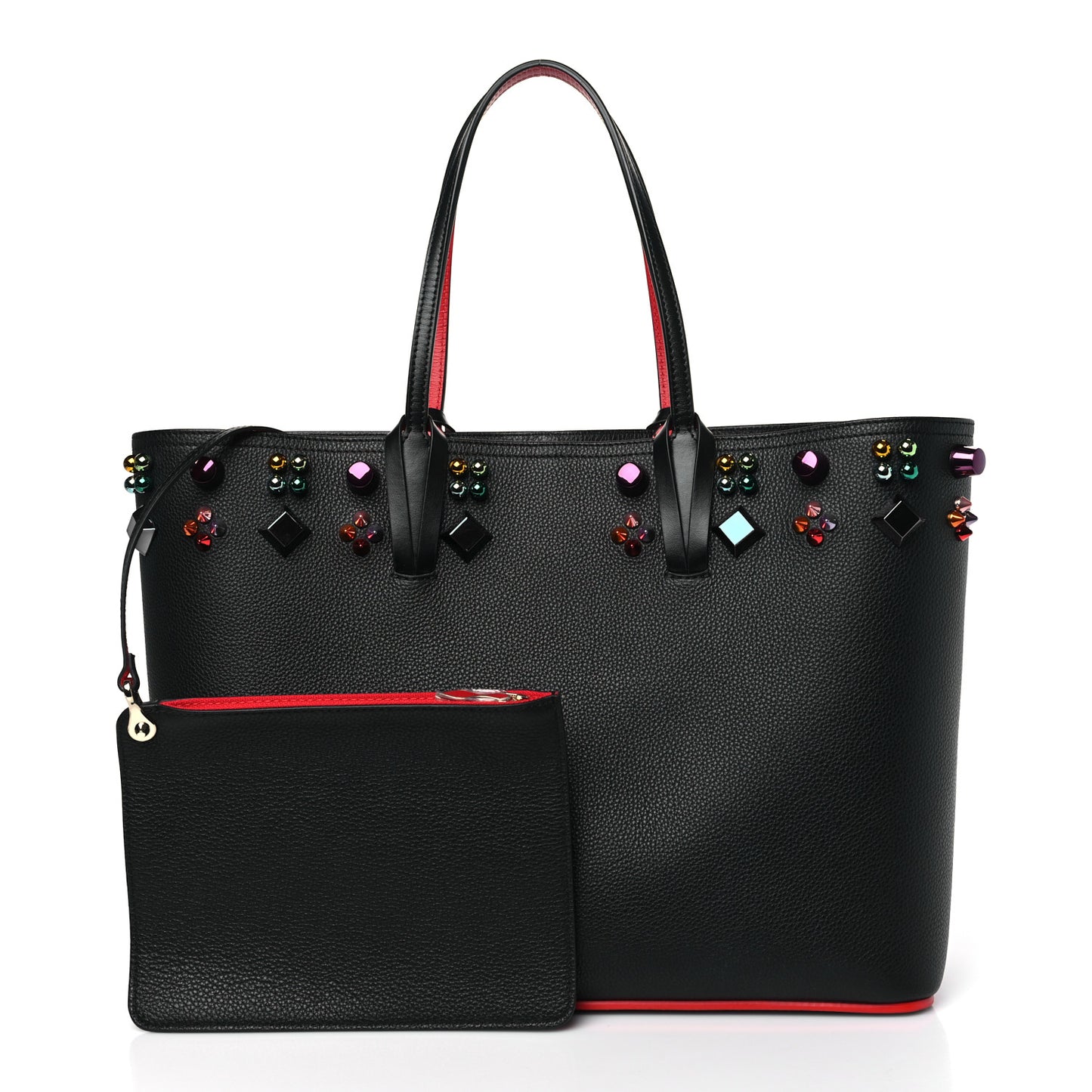 Calfskin Empire Spike Studded East West Cabata Tote Black Multicolor