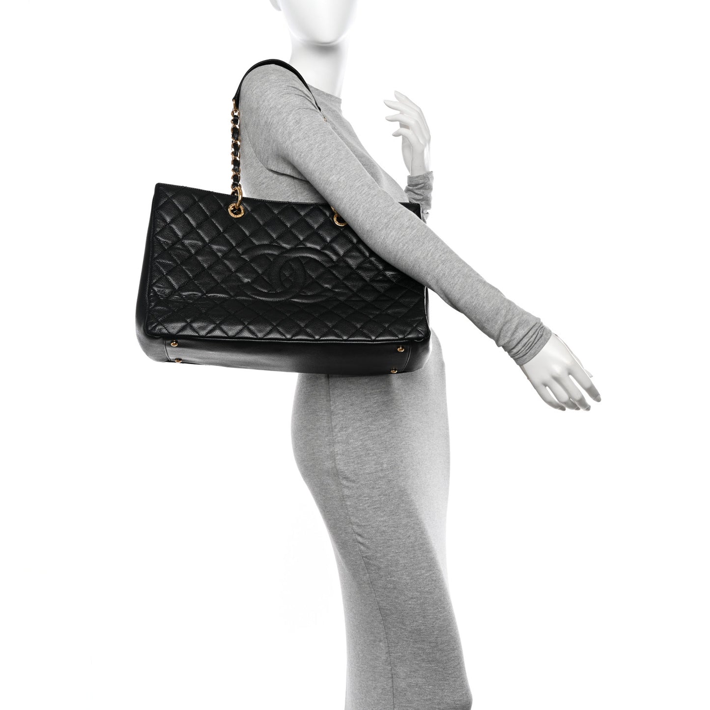 Caviar Quilted Grand Shopping Tote GST Black