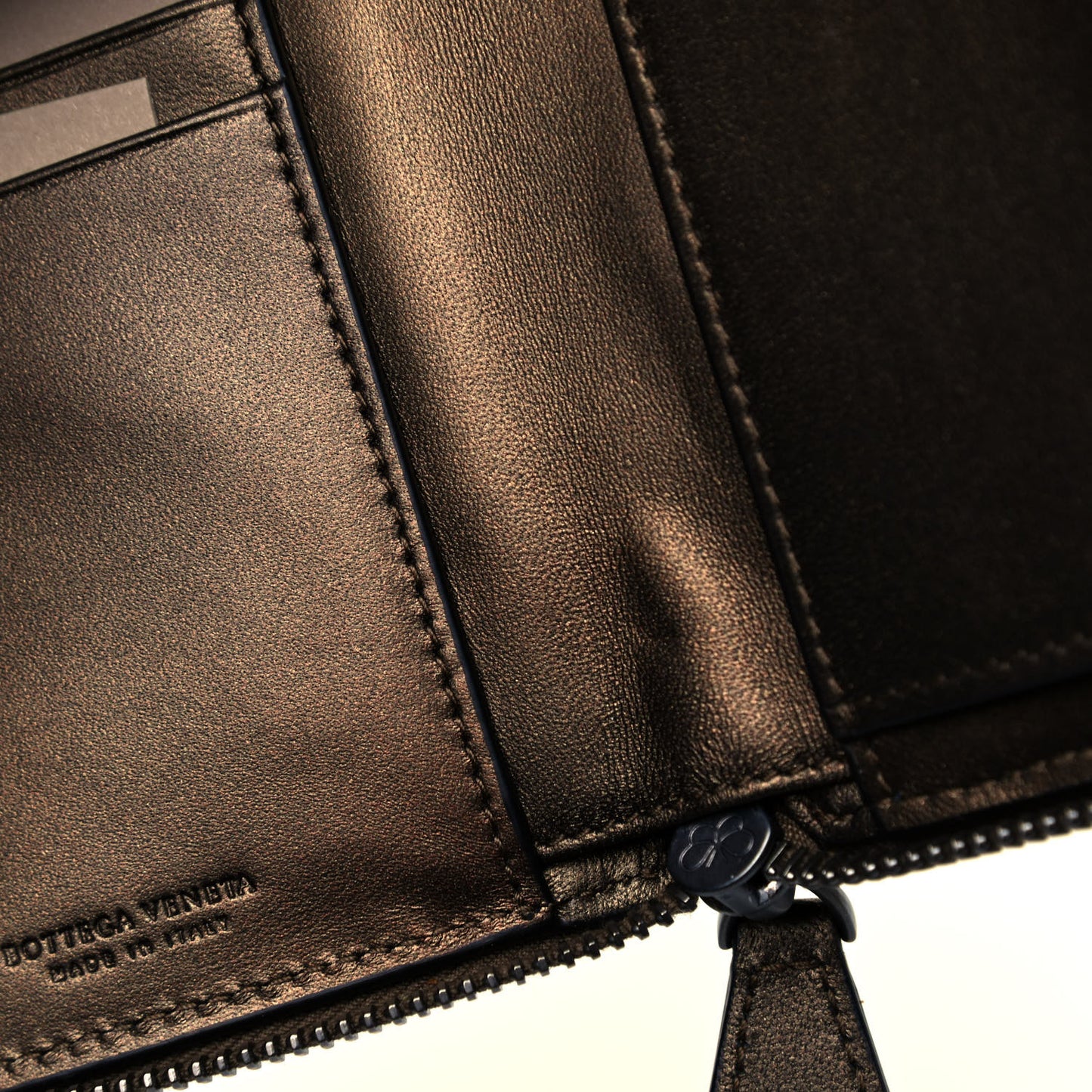 Metallic Nappa Intrecciato Zip Around Wallet Dark Copper