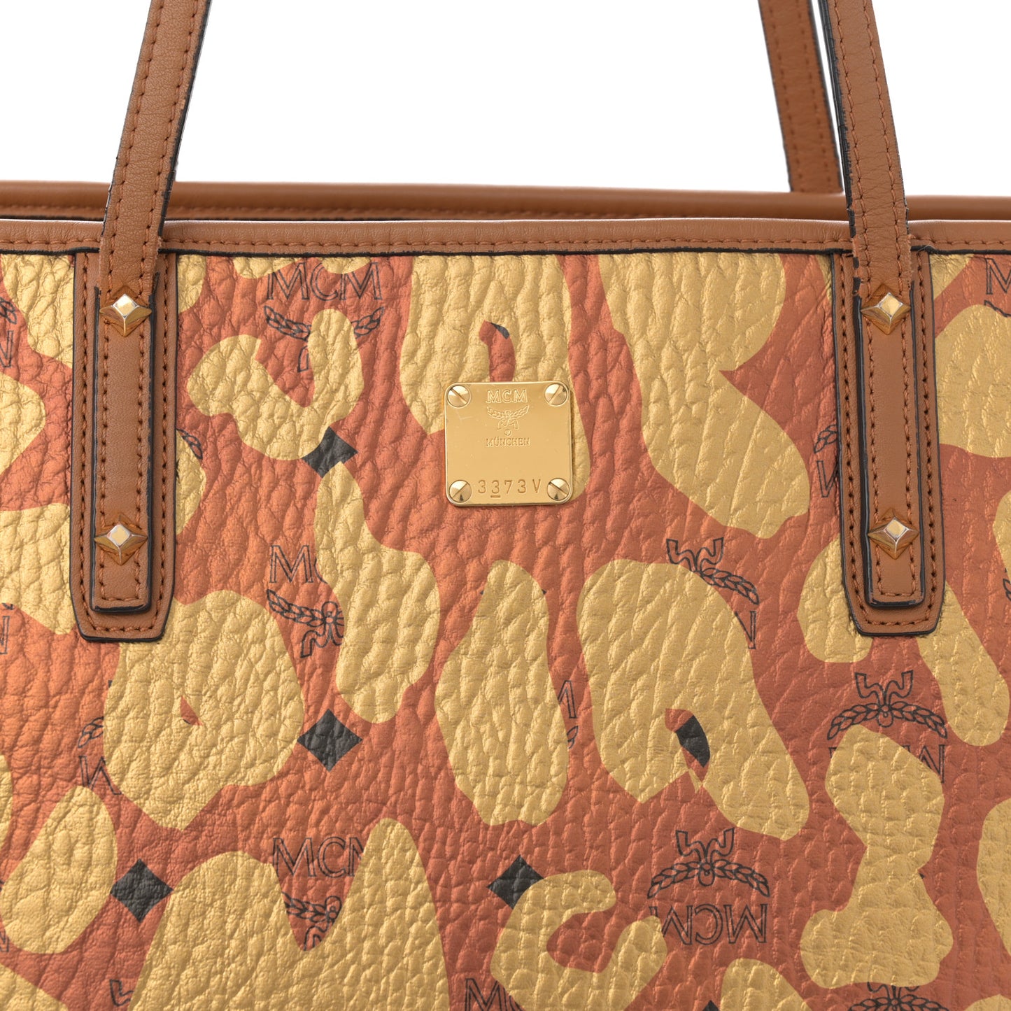 Visetos Metallic Leopard Print Medium Anya Shopper Tote Cognac