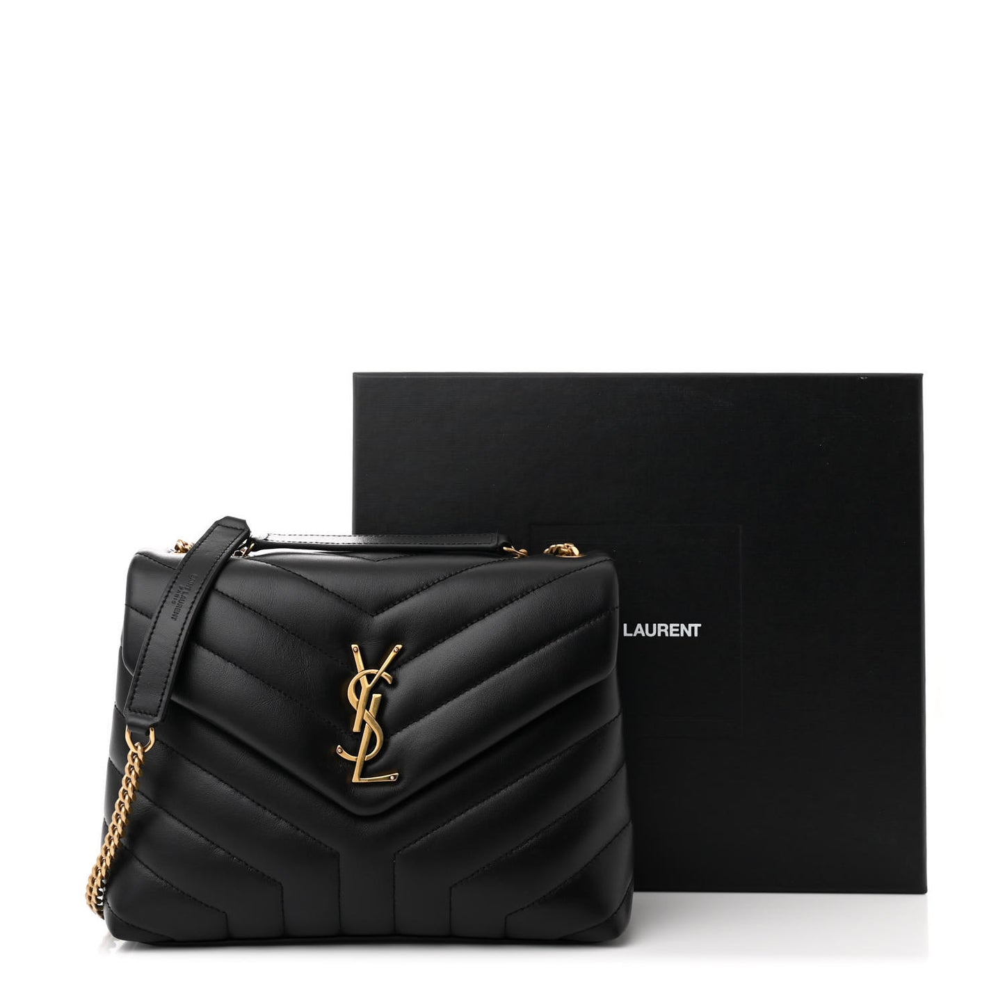Calfskin Y Quilted Monogram Small Loulou Chain Satchel Black