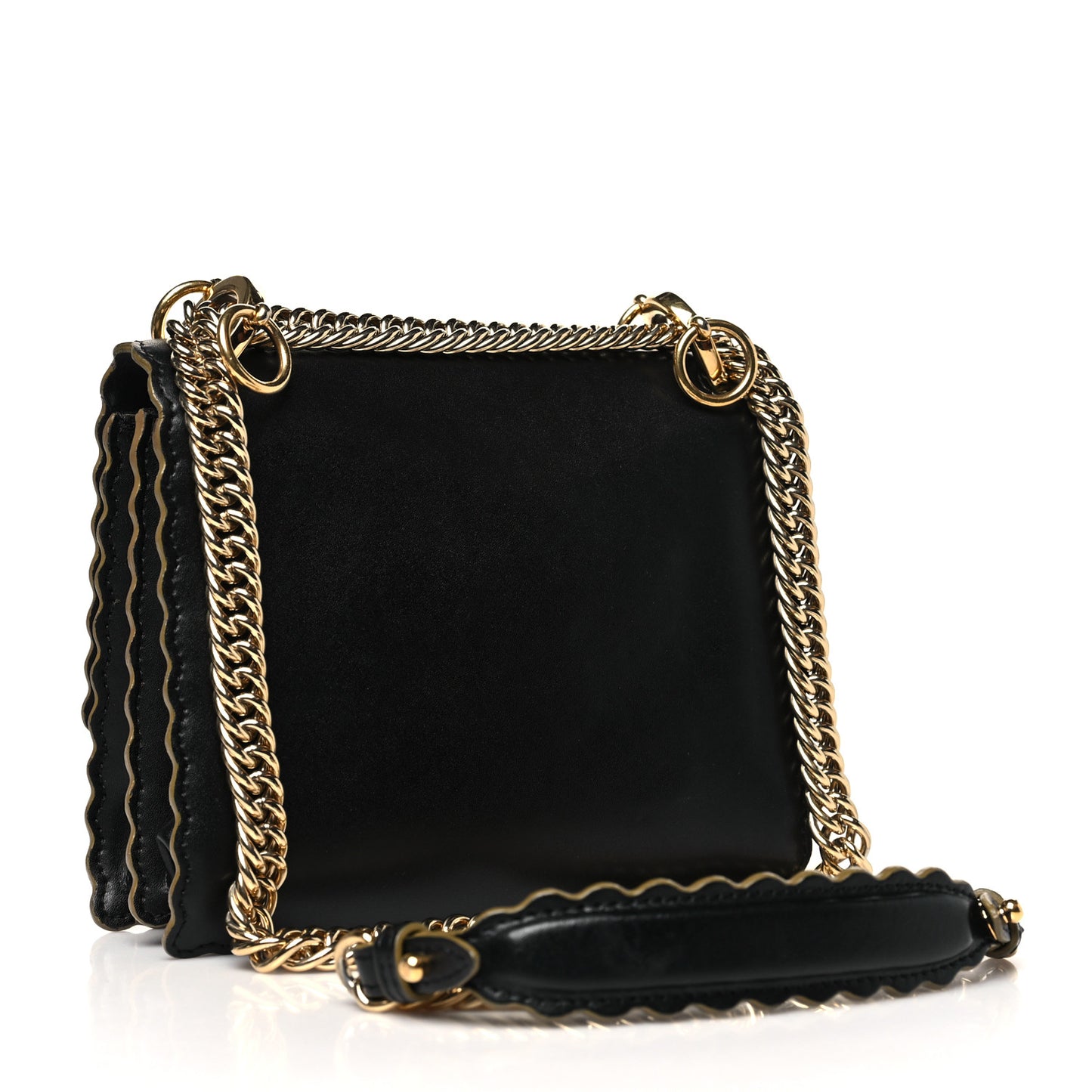 Vitello Liberty Scalloped Studded Small Kan I Shoulder Bag Black