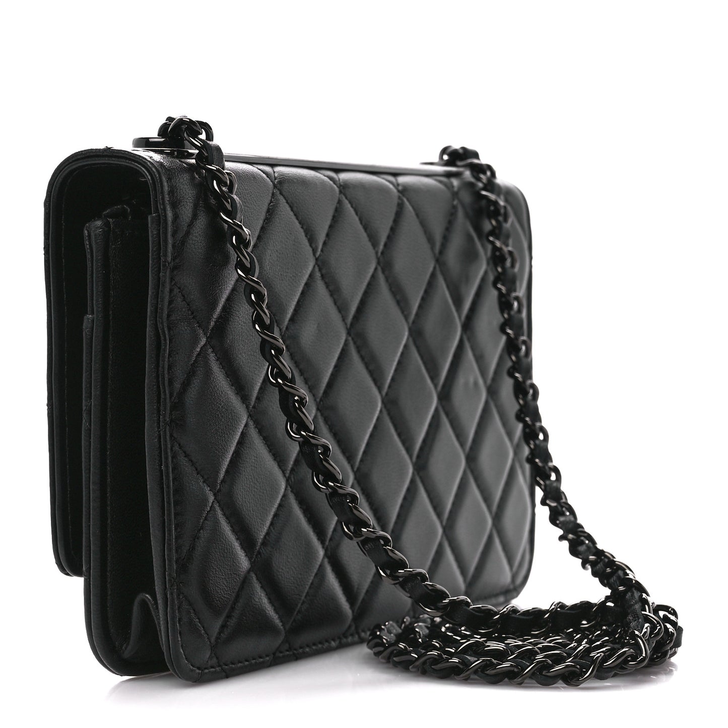 Lambskin Quilted Trendy CC Wallet On Chain WOC So Black