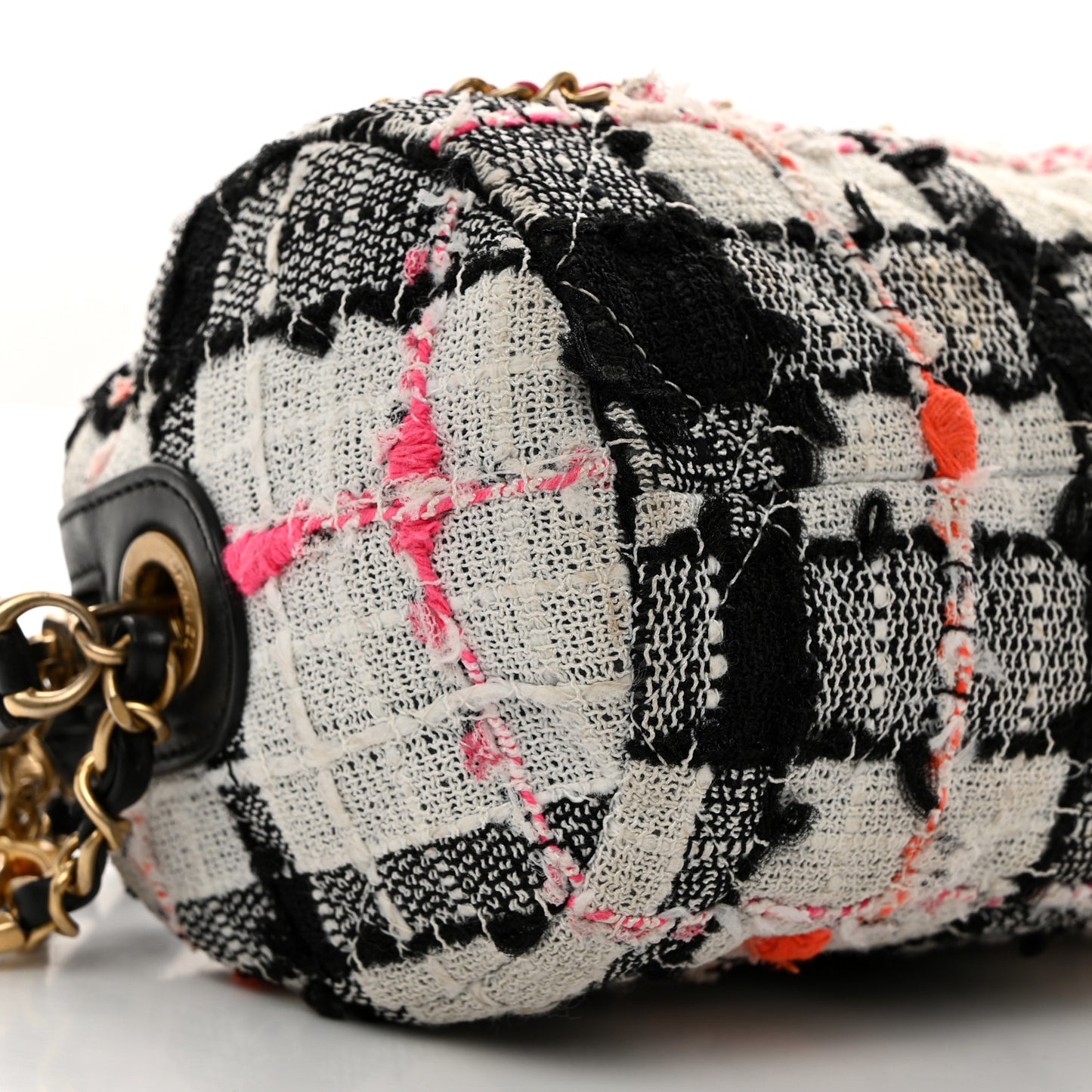 Tweed Calfskin Signe Bowling Bag White Black