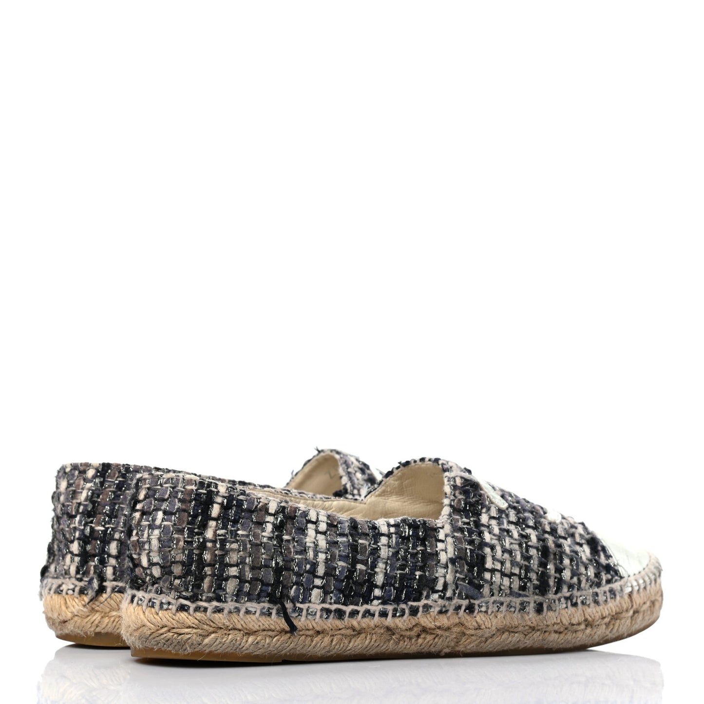 Metallic Tweed Lambskin CC Espadrilles 40 Blue Black Silver