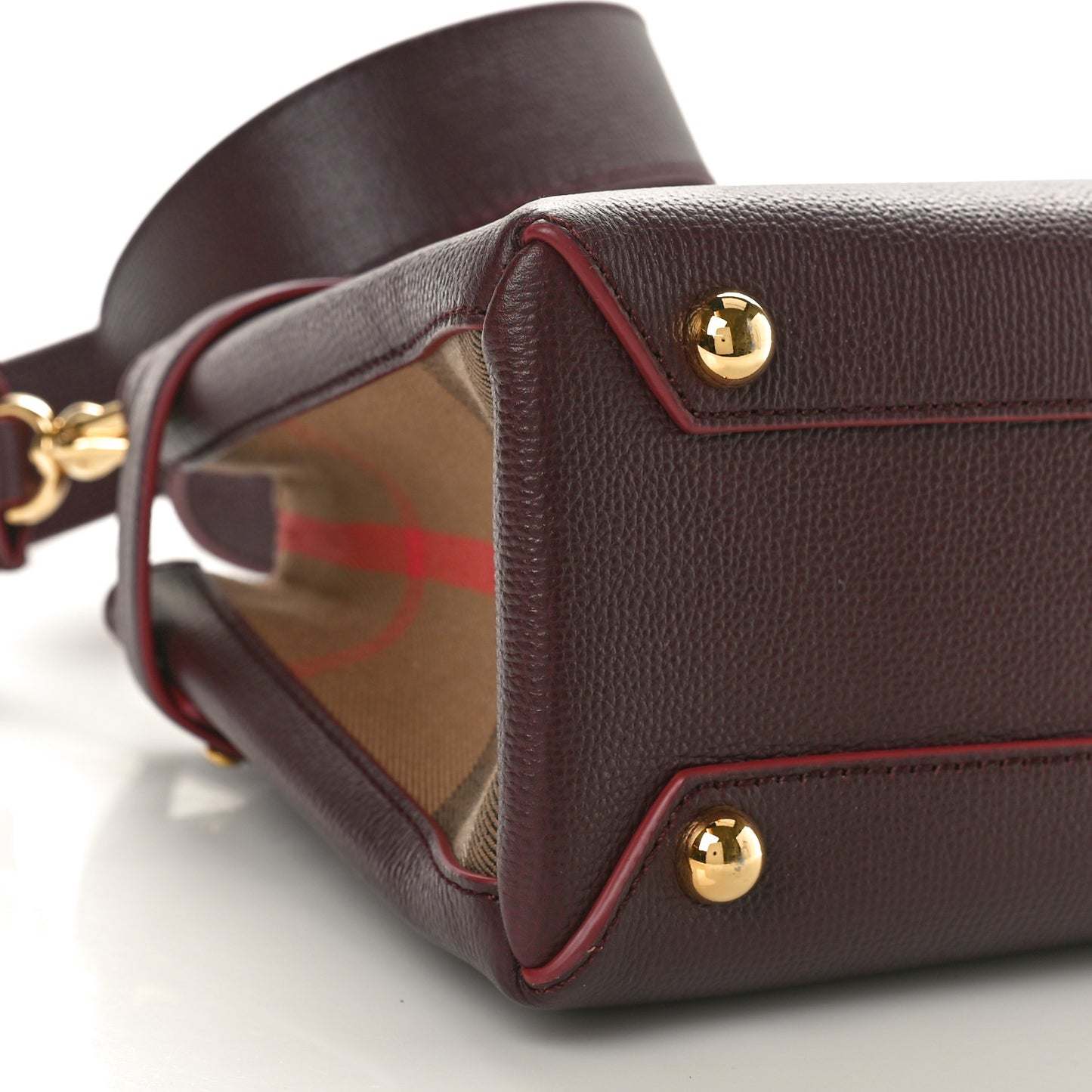 Grainy Calfskin House Check Small Banner Tote Mahogany Red