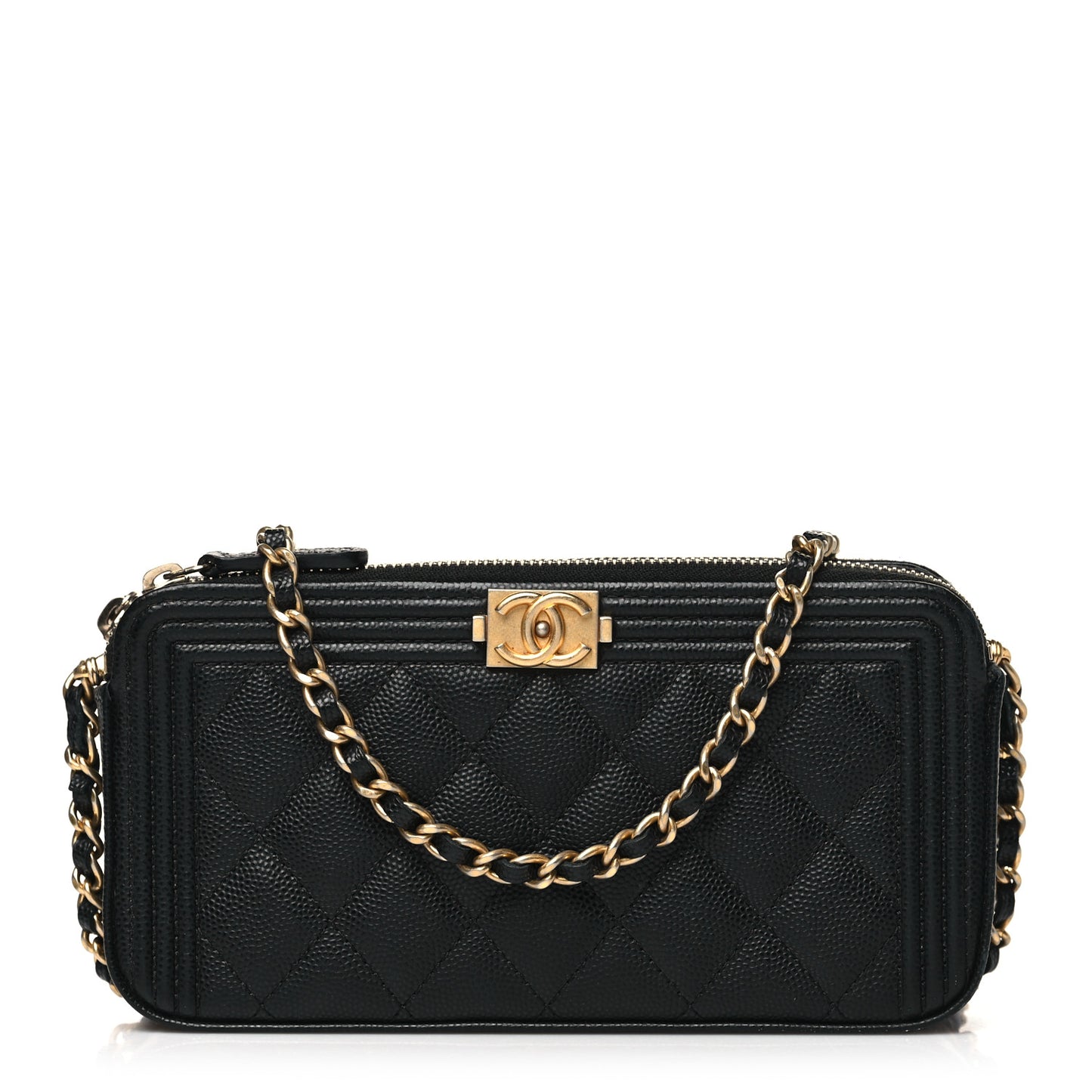 Caviar Quilted Small Clutch With Chain Black