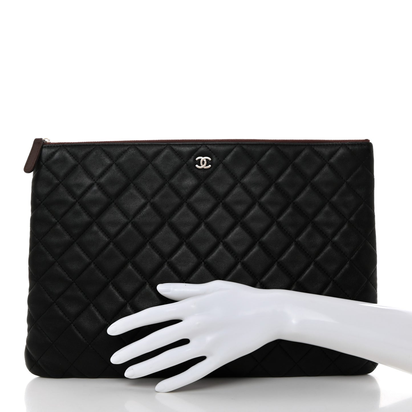 Lambskin Quilted Large Cosmetic Case Black