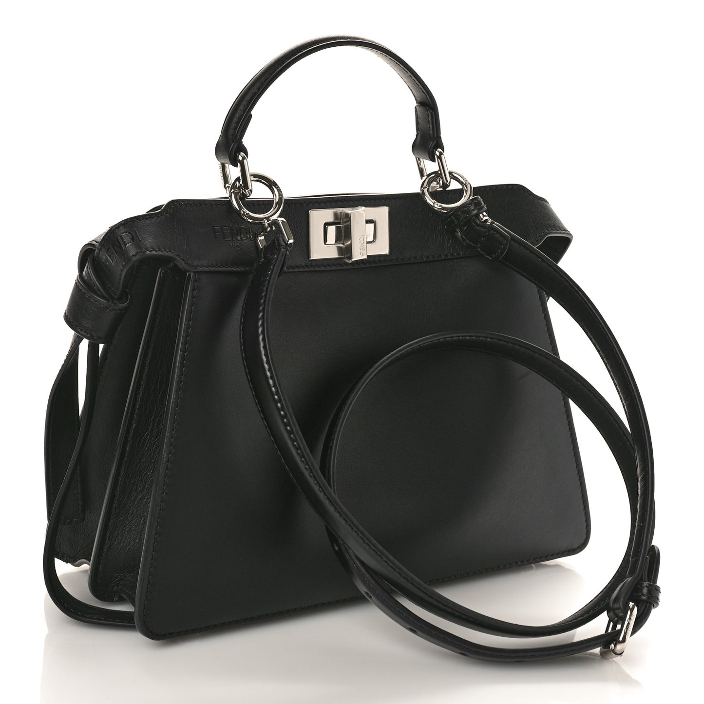 Vitello Seta Shiny Nappa Logo Embossed Laces Small Peekaboo I SEE U Satchel Black