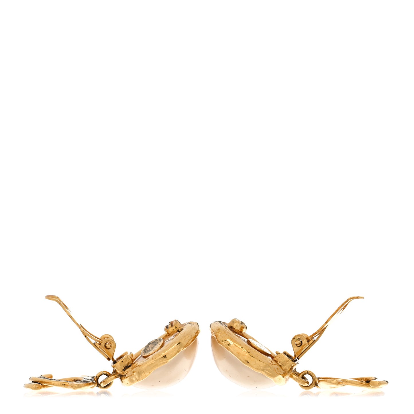 Pearl CC Dangle Clip On Earrings Gold