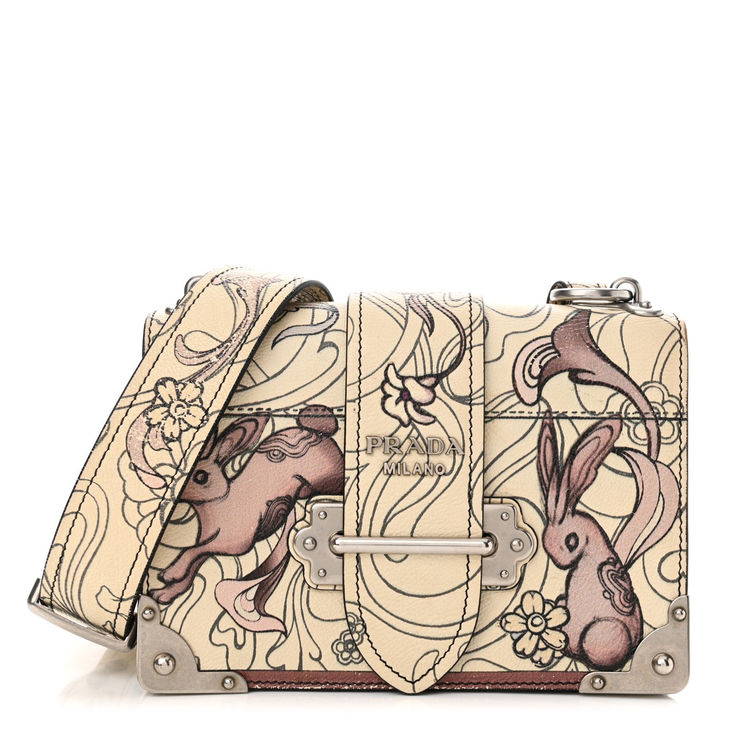 X JAMES JEAN Glace Calfskin Rabbit Print Cahier Bag Opaline