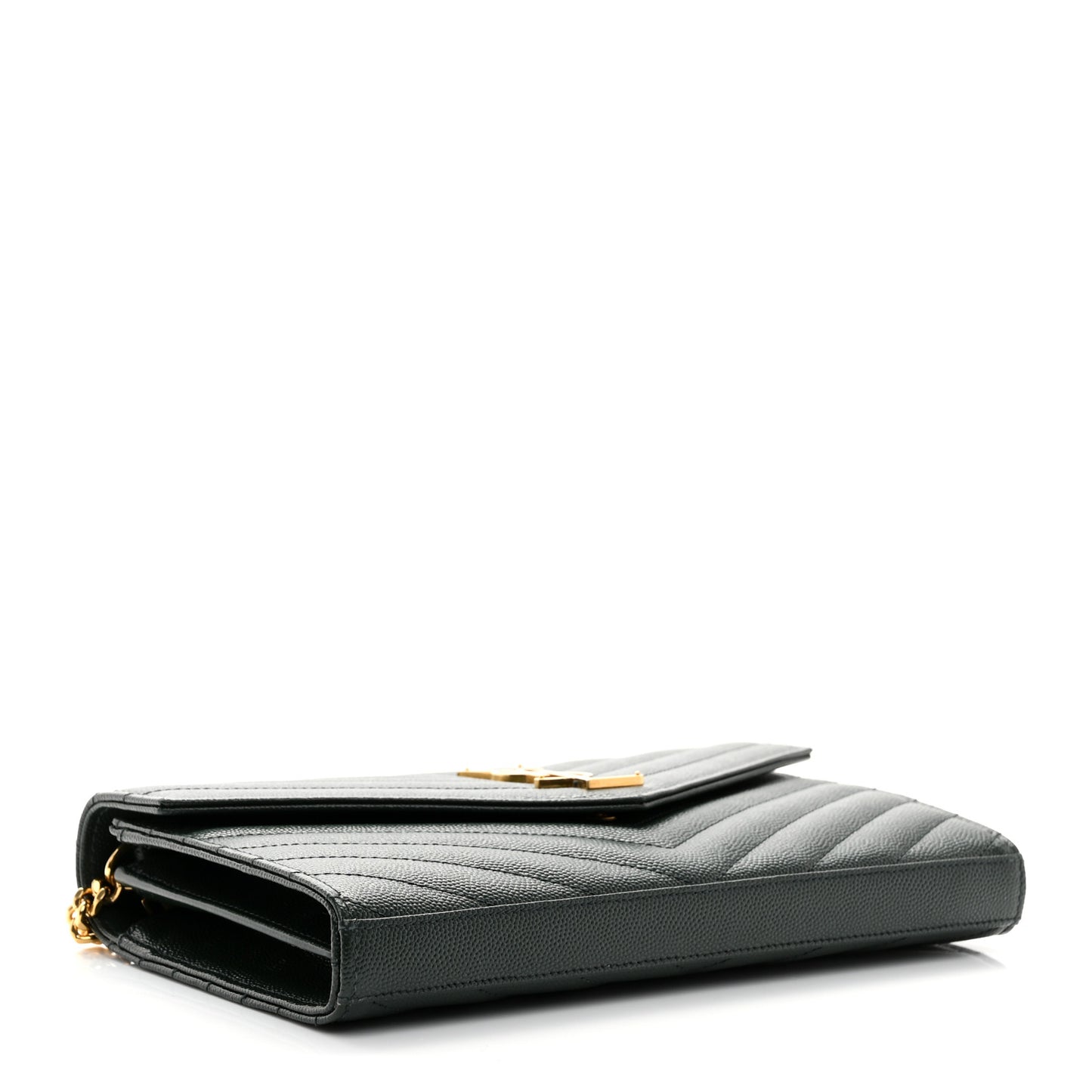 Grain De Poudre Matelasse Chevron Monogram Chain Wallet Dark Green