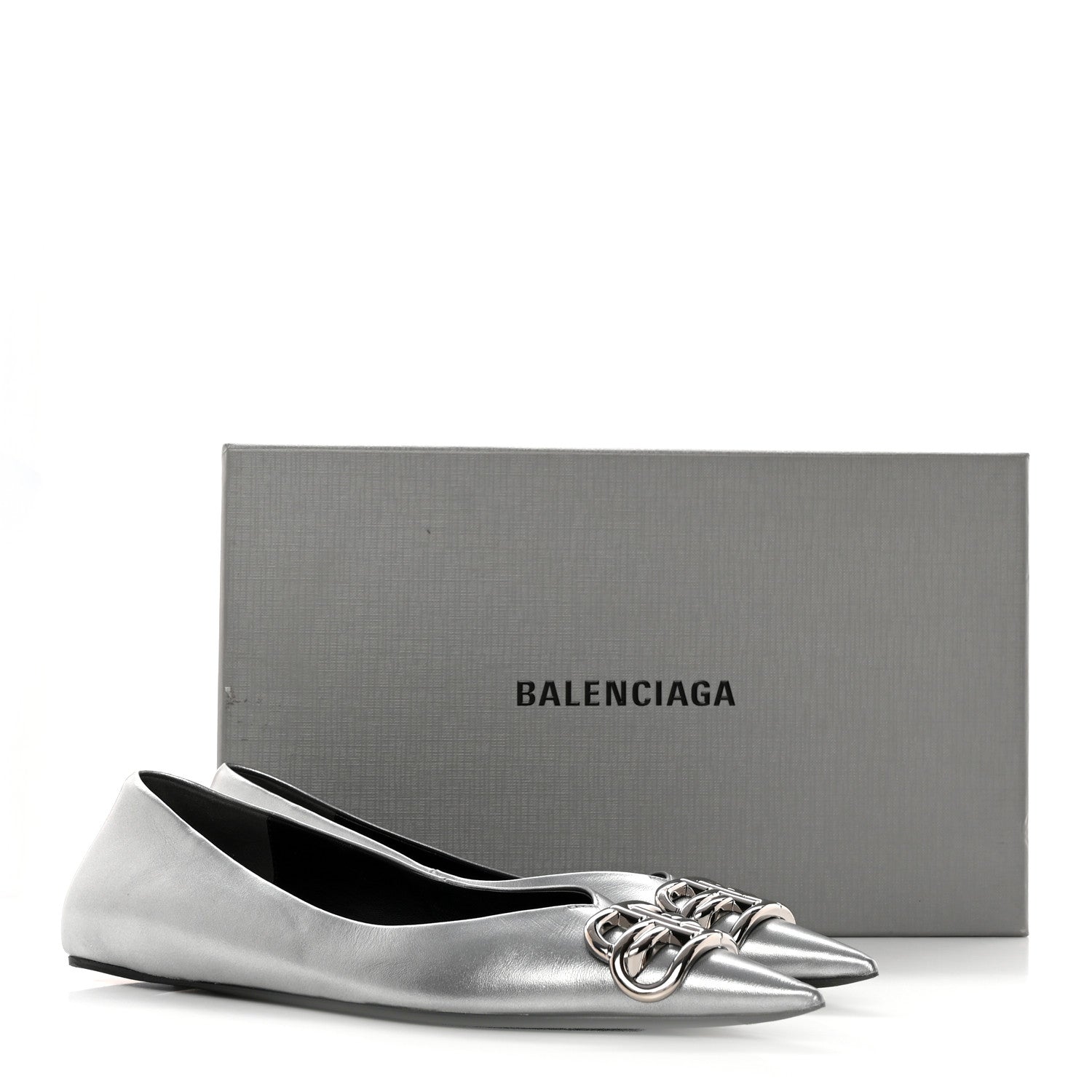 Balenciaga Metallic Calfskin BB Knife Pointy Toe Ballerina Flats 35.5 Silver Hardware 16 of 16