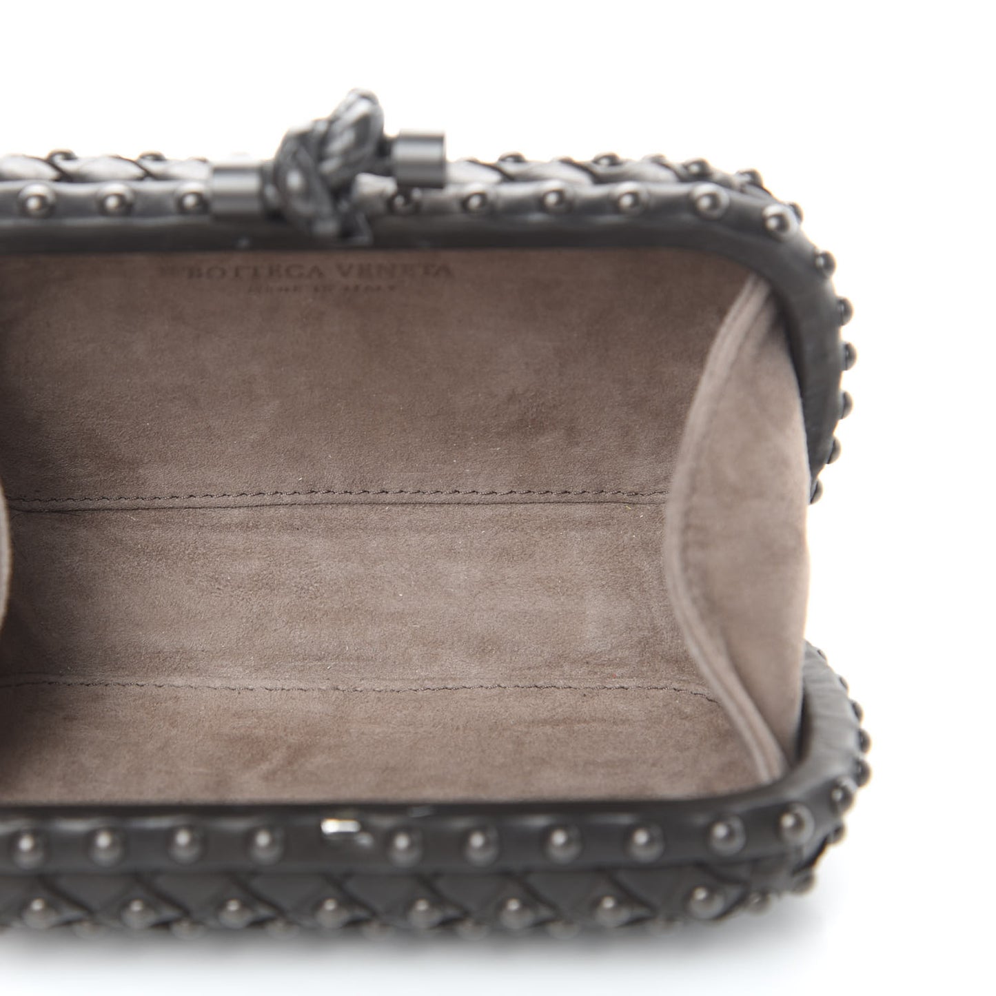 Waxy Nappa Intrecciato Knot Studded Clutch Black