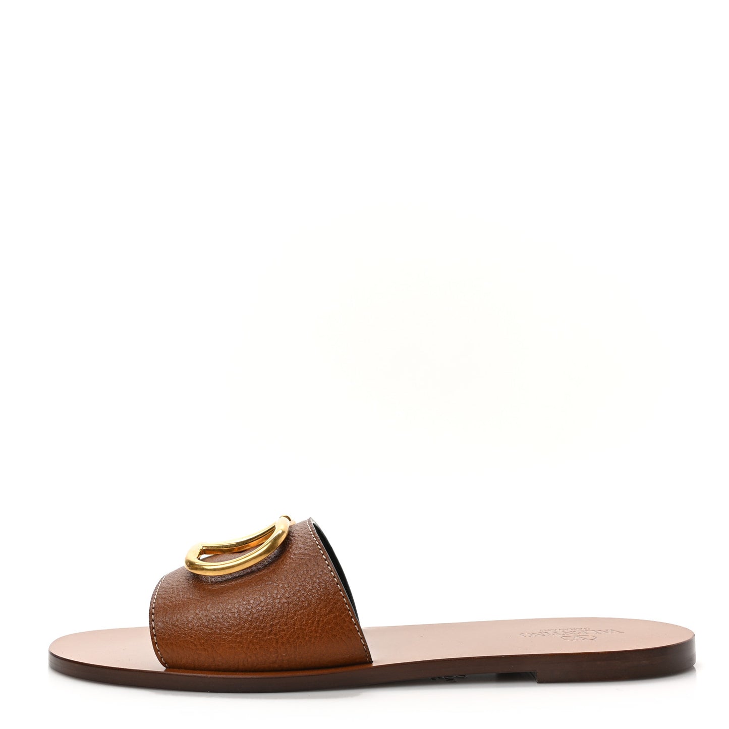 Grainy Cowhide Vlogo Flat Slide Sandals 42 Cuoio