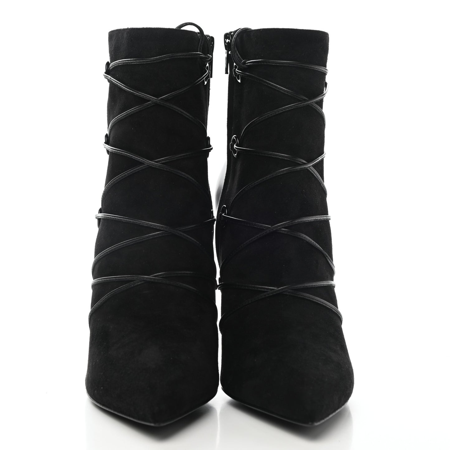 Calfskin Velvet Lace Up Ankle Boots 40.5 Black